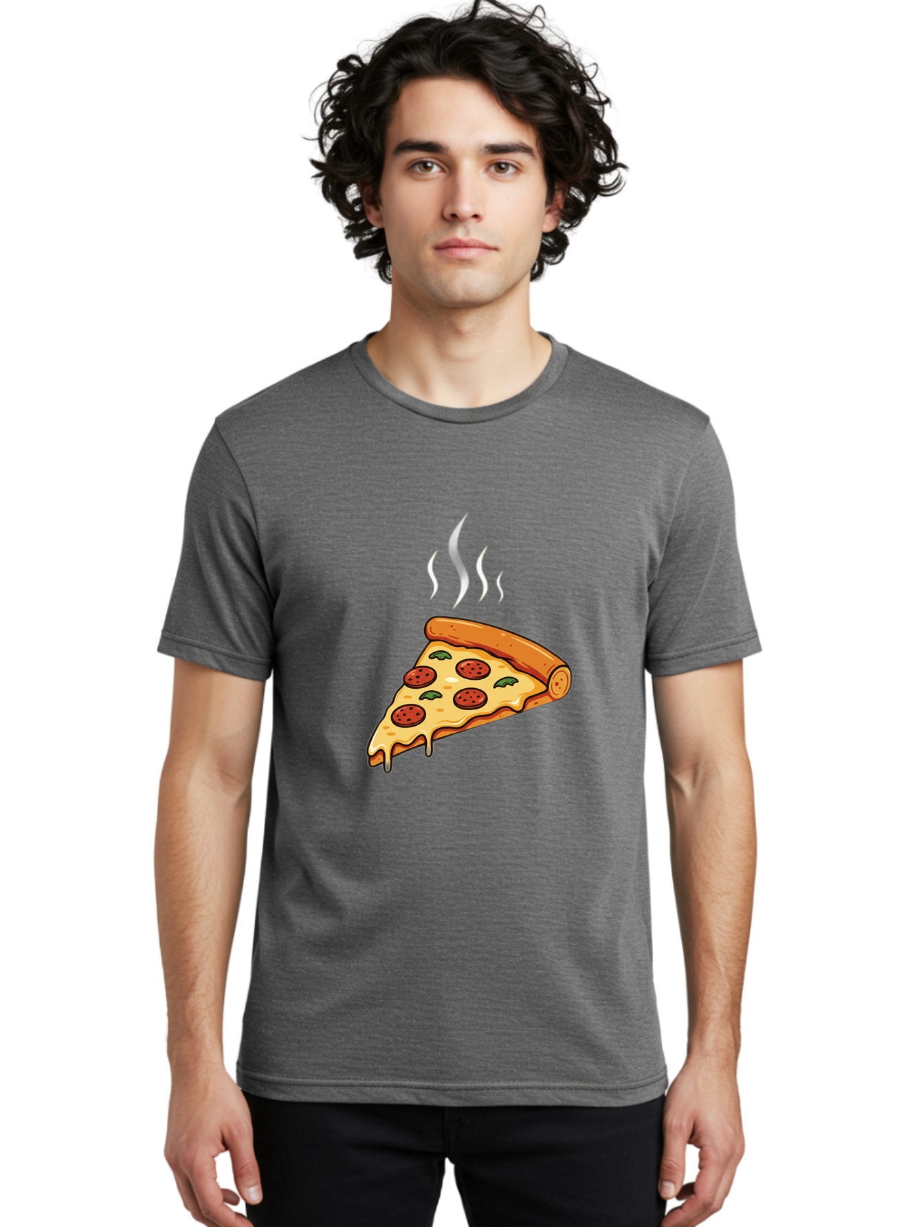 Pizza-Slice-23 Men'S Graphic Tee, 100% Cotton, Comfortable Casual Summer Wear, Machine Washable, Pepperoni Pizza, Melted Cheese, Fresh Basil, Hot Pizza, Italian Food, Savory Toppings, Crispy Crust, Delicious Meal Bac284