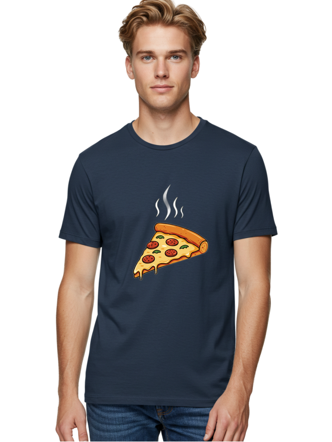 Pizza-Slice-23 Men'S Graphic Tee, 100% Cotton, Comfortable Casual Summer Wear, Machine Washable, Pepperoni Pizza, Melted Cheese, Fresh Basil, Hot Pizza, Italian Food, Savory Toppings, Crispy Crust, Delicious Meal Bac284
