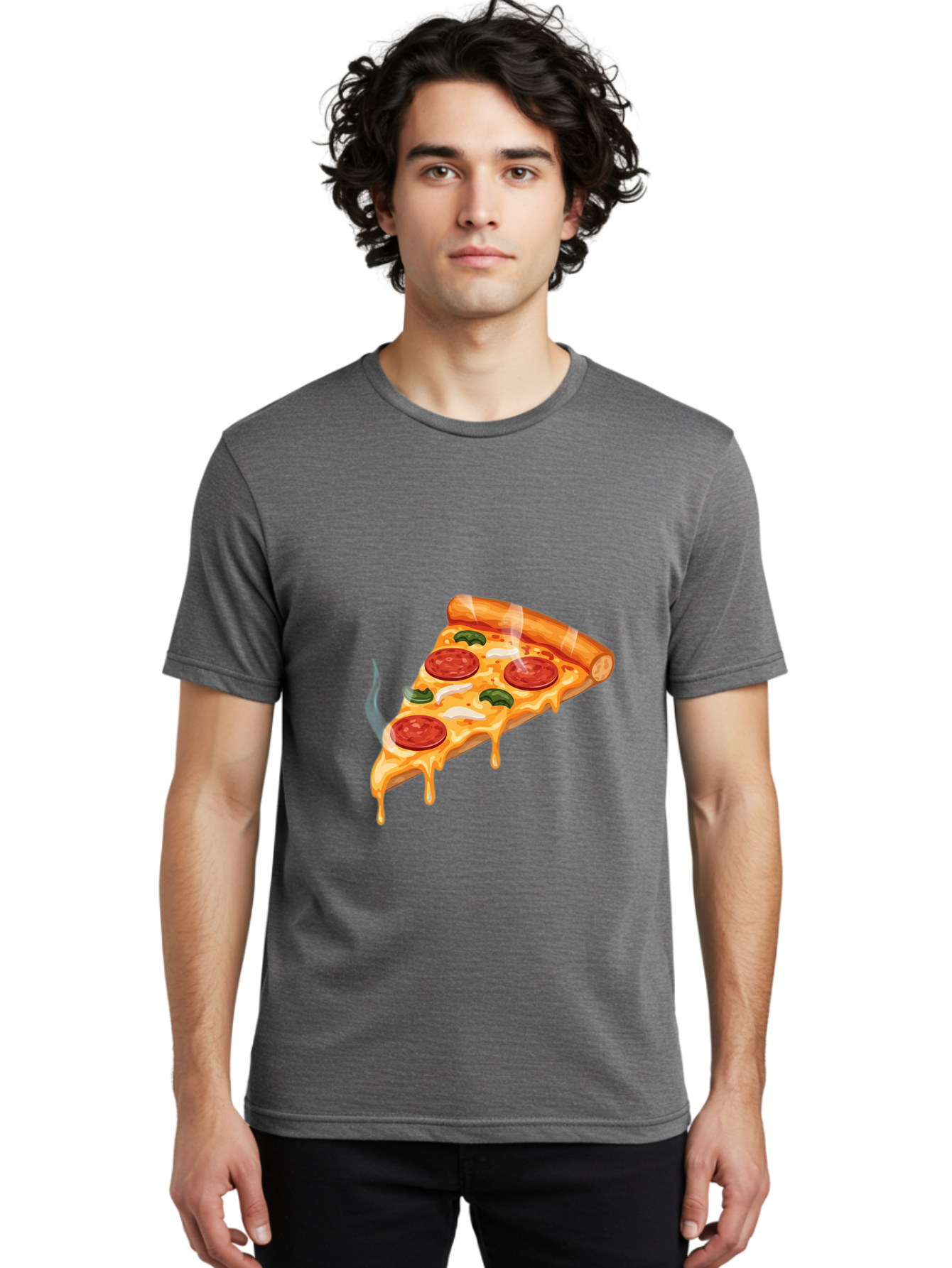Pizza-Slice-26 Men'S Graphic Tee, 100% Cotton, Comfortable Casual Summer Wear, Machine Washable, Pepperoni Pizza Slice, Melting Cheese, Hot Pizza, Delicious Meal, Italian Food, Tasty Treat, Savory Flavors, Gooey Cheese, Pepperoni Slices Bac287