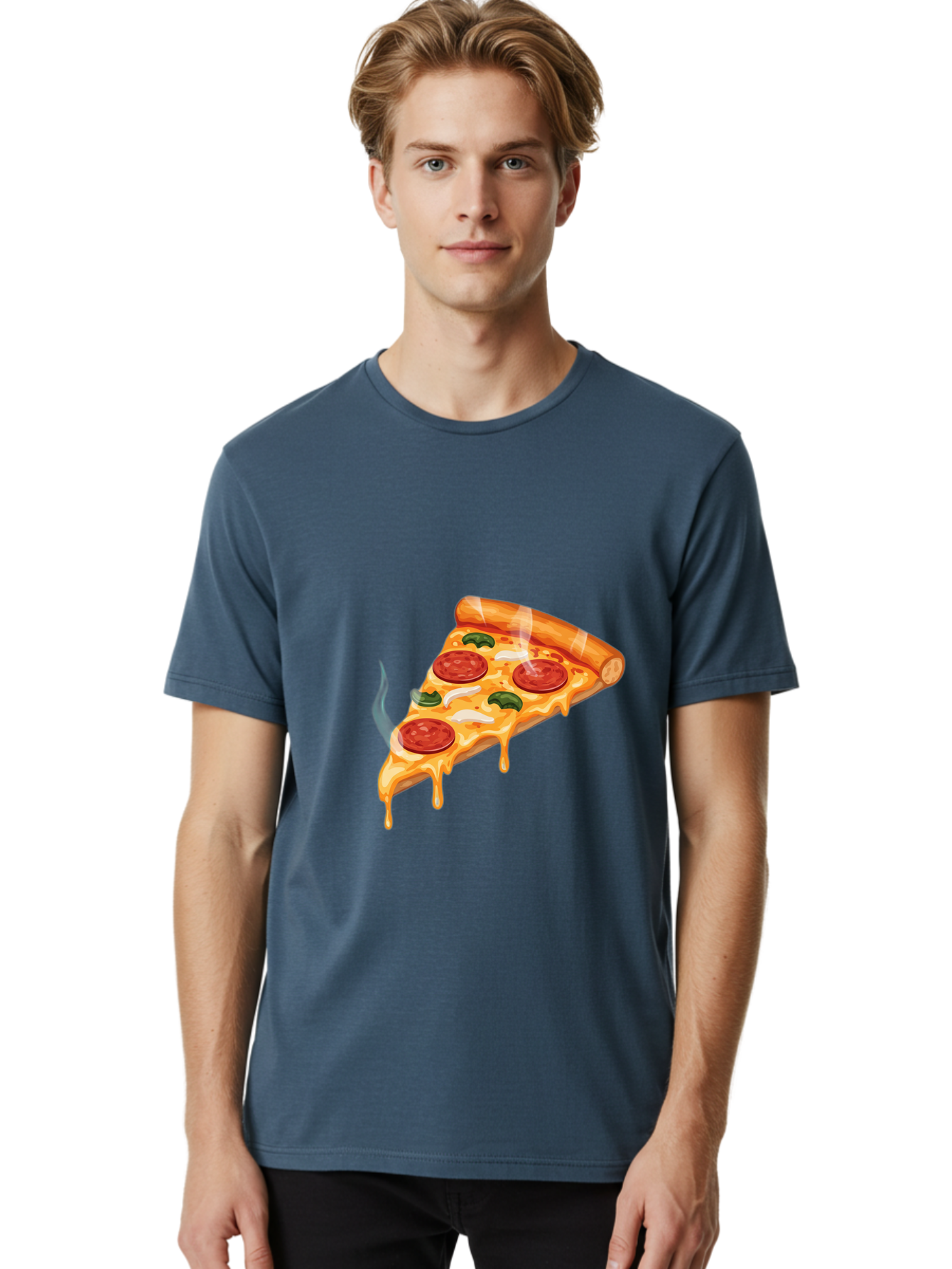 Pizza-Slice-26 Men'S Graphic Tee, 100% Cotton, Comfortable Casual Summer Wear, Machine Washable, Pepperoni Pizza Slice, Melting Cheese, Hot Pizza, Delicious Meal, Italian Food, Tasty Treat, Savory Flavors, Gooey Cheese, Pepperoni Slices Bac287