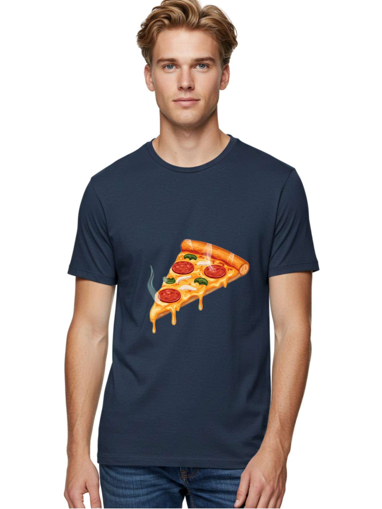 Pizza-Slice-26 Men'S Graphic Tee, 100% Cotton, Comfortable Casual Summer Wear, Machine Washable, Pepperoni Pizza Slice, Melting Cheese, Hot Pizza, Delicious Meal, Italian Food, Tasty Treat, Savory Flavors, Gooey Cheese, Pepperoni Slices Bac287