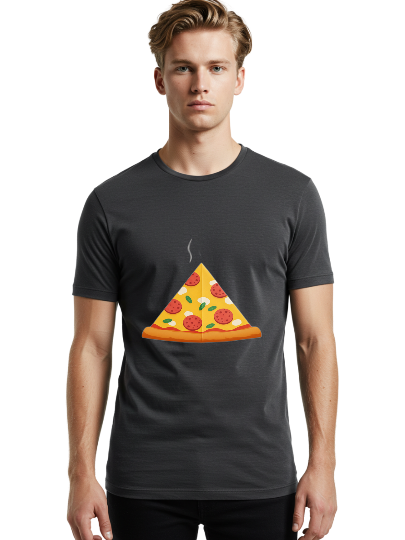 Pizza-Slice-27 Men'S Graphic Tee, 100% Cotton, Comfortable Casual Summer Wear, Machine Washable, Pepperoni Pizza Slice, Hot Pizza, Pepperoni, Mozzarella Cheese, Green Olives, Baked Pizza, Italian Food, Savory Treat, Cheesy Goodness, Bac288
