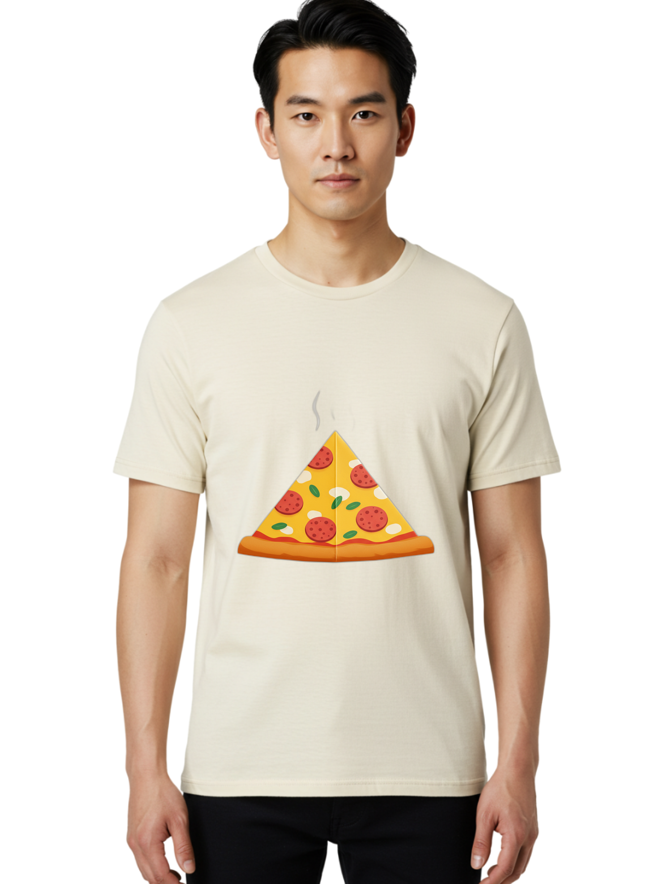 Pizza-Slice-27 Men'S Graphic Tee, 100% Cotton, Comfortable Casual Summer Wear, Machine Washable, Pepperoni Pizza Slice, Hot Pizza, Pepperoni, Mozzarella Cheese, Green Olives, Baked Pizza, Italian Food, Savory Treat, Cheesy Goodness, Bac288