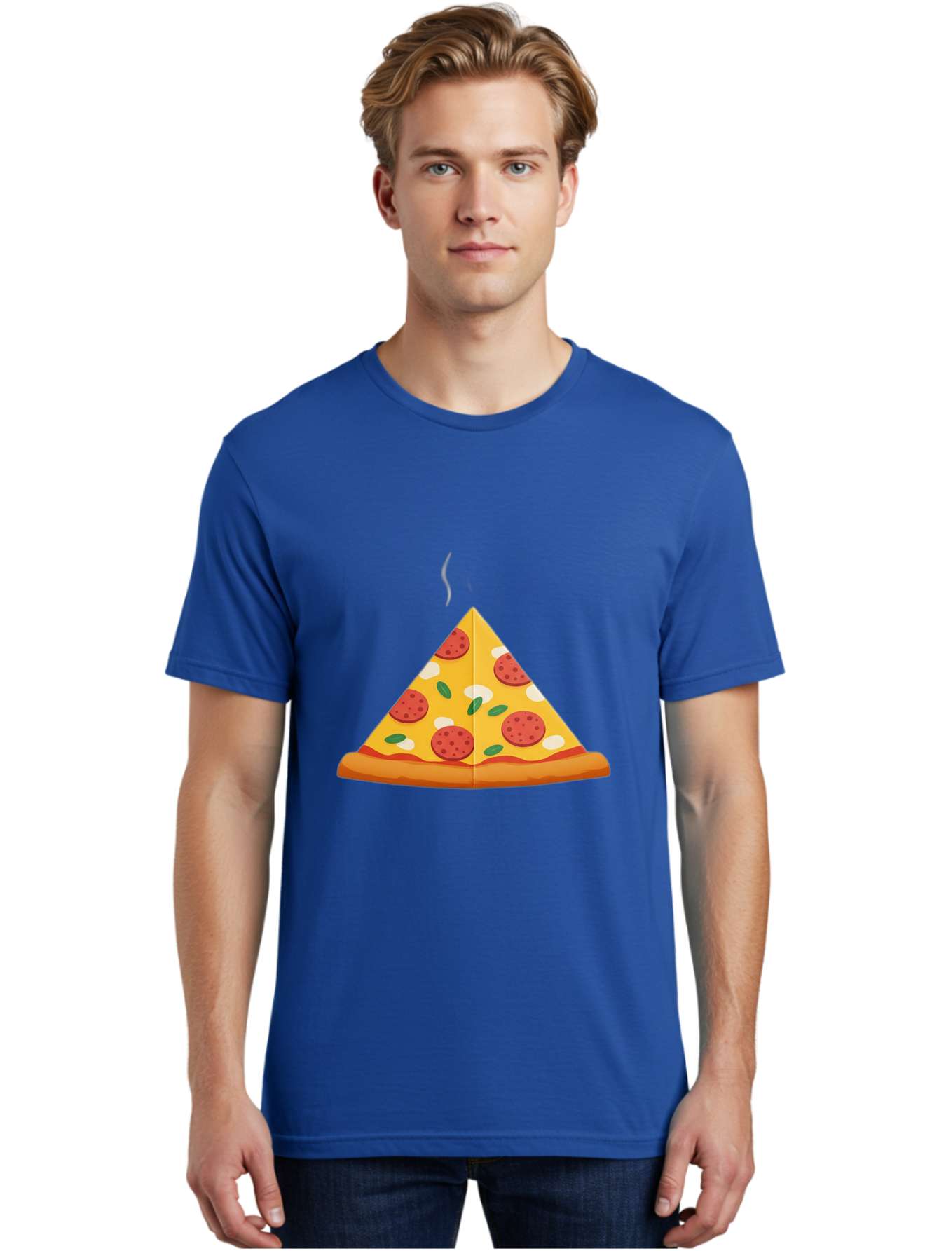 Pizza-Slice-27 Men'S Graphic Tee, 100% Cotton, Comfortable Casual Summer Wear, Machine Washable, Pepperoni Pizza Slice, Hot Pizza, Pepperoni, Mozzarella Cheese, Green Olives, Baked Pizza, Italian Food, Savory Treat, Cheesy Goodness, Bac288