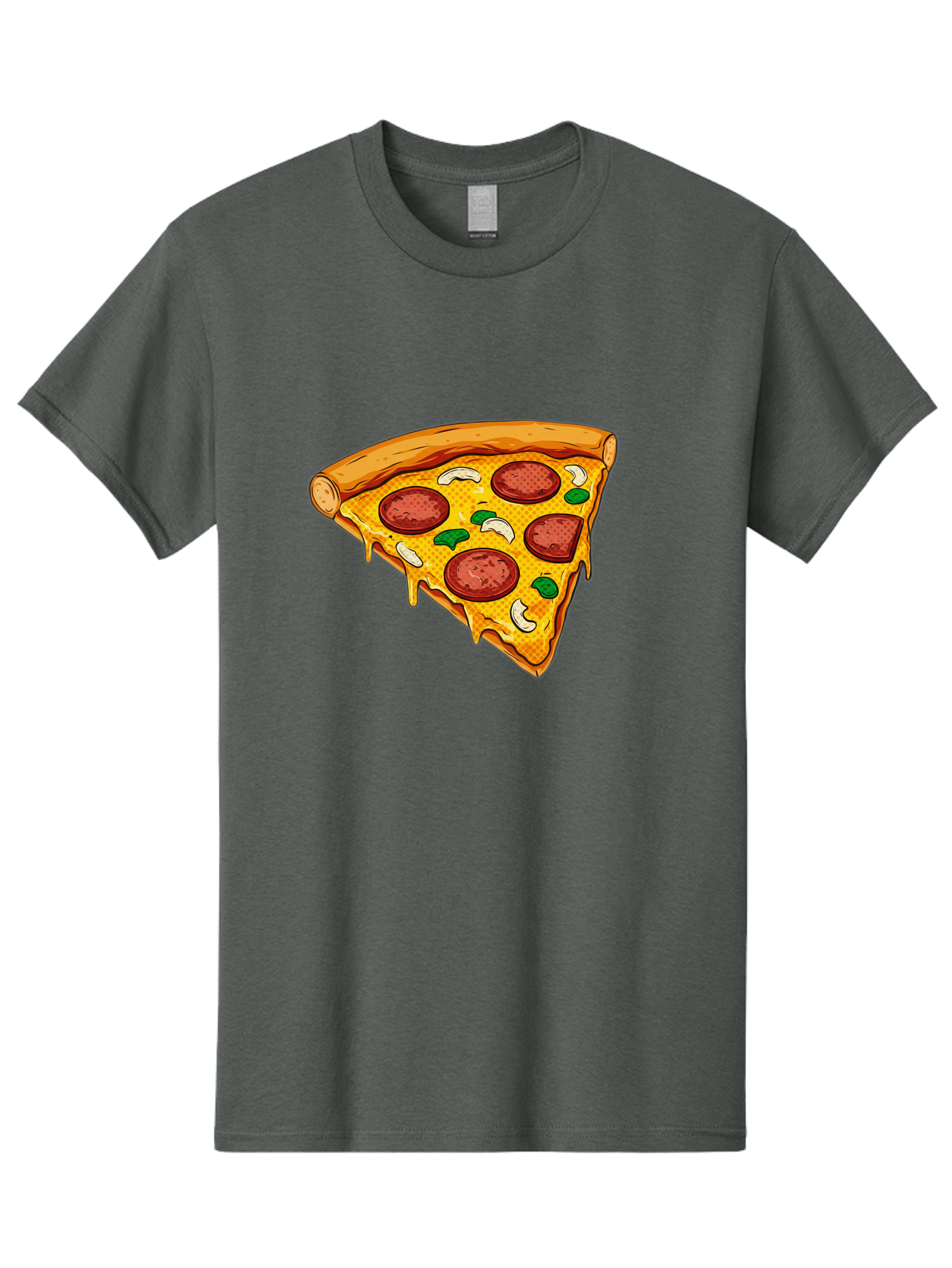 Pizza-Slice-28 Men'S Graphic Tee, 100% Cotton, Comfortable Casual Summer Wear, Machine Washable, Pepperoni Pizza, Melted Cheese, Green Peppers, Cashew Nuts, Italian Food, Cartoon Style, Food Illustration, Tasty Pizza, Savory Toppings, Bac289