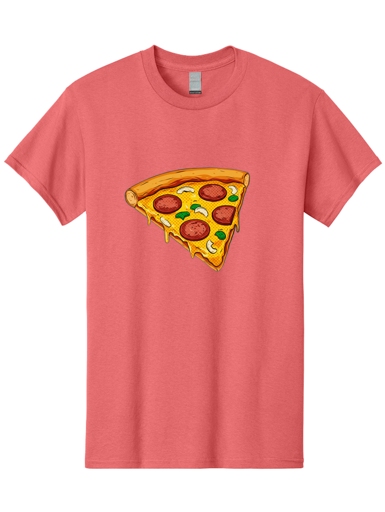 Pizza-Slice-28 Men'S Graphic Tee, 100% Cotton, Comfortable Casual Summer Wear, Machine Washable, Pepperoni Pizza, Melted Cheese, Green Peppers, Cashew Nuts, Italian Food, Cartoon Style, Food Illustration, Tasty Pizza, Savory Toppings, Bac289