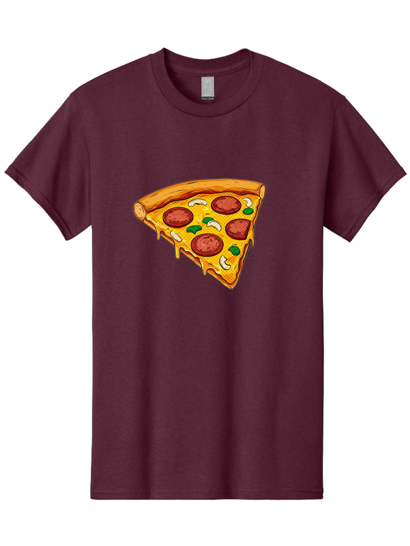 Pizza-Slice-28 Men'S Graphic Tee, 100% Cotton, Comfortable Casual Summer Wear, Machine Washable, Pepperoni Pizza, Melted Cheese, Green Peppers, Cashew Nuts, Italian Food, Cartoon Style, Food Illustration, Tasty Pizza, Savory Toppings, Bac289