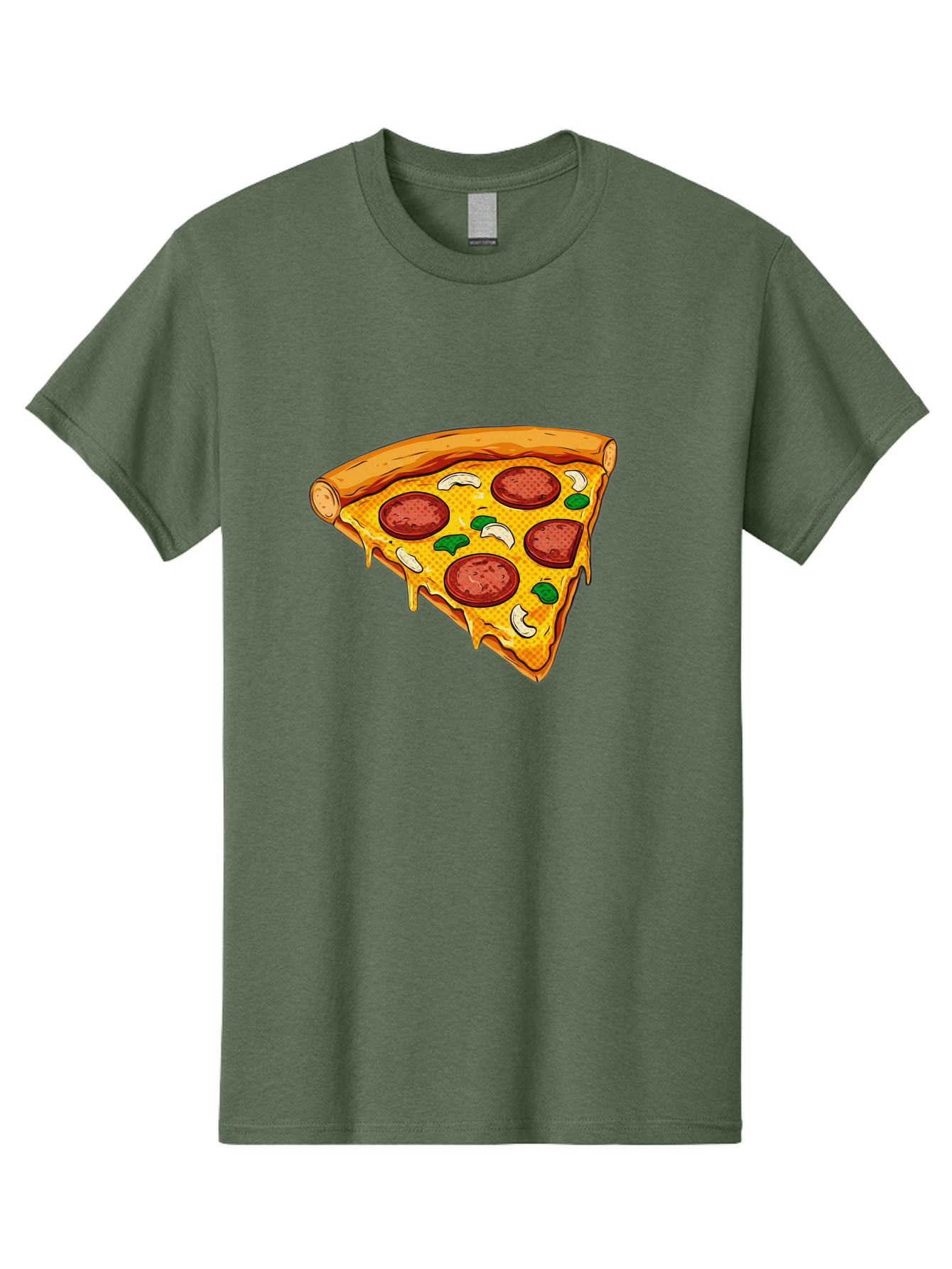 Pizza-Slice-28 Men'S Graphic Tee, 100% Cotton, Comfortable Casual Summer Wear, Machine Washable, Pepperoni Pizza, Melted Cheese, Green Peppers, Cashew Nuts, Italian Food, Cartoon Style, Food Illustration, Tasty Pizza, Savory Toppings, Bac289