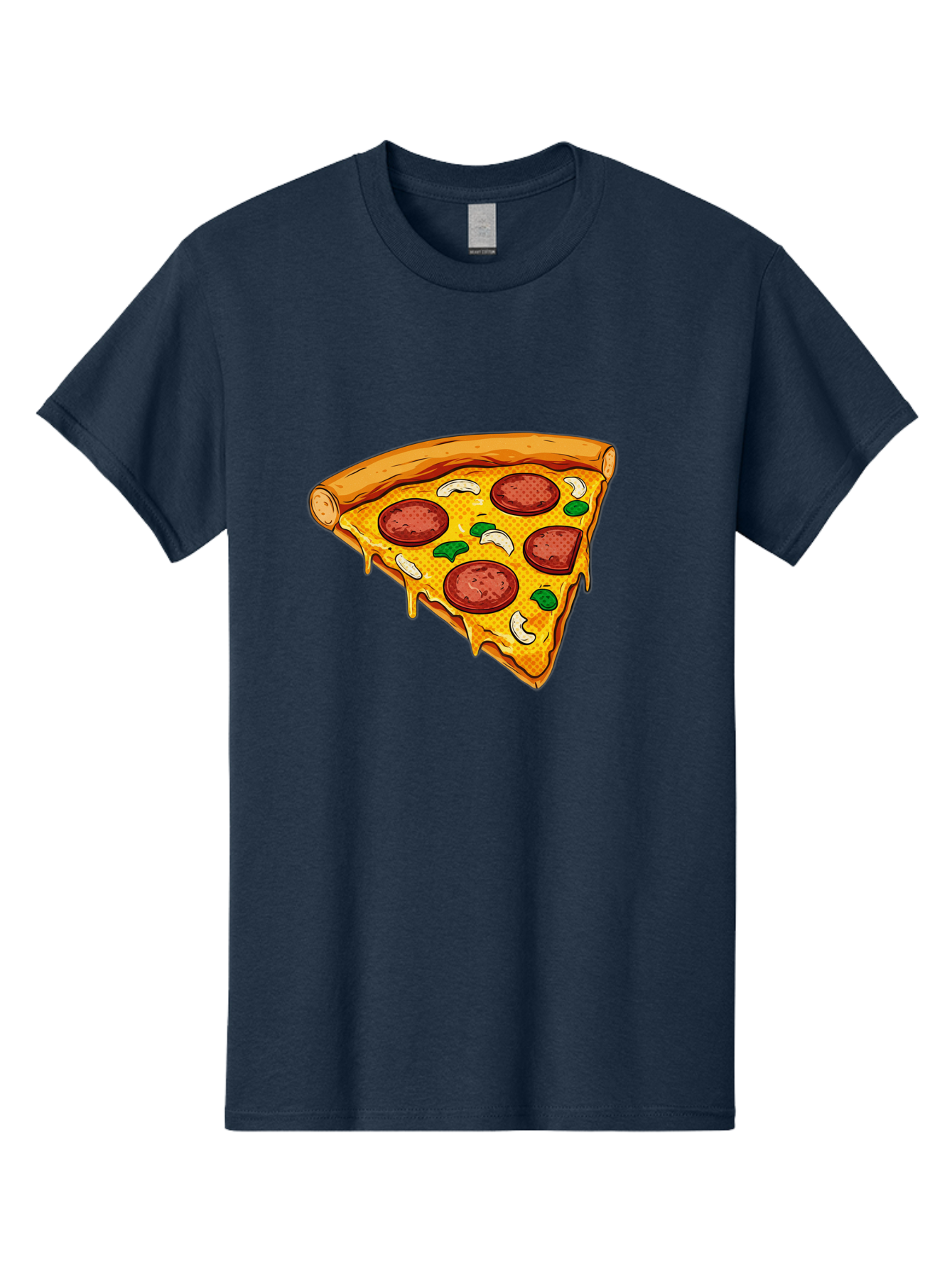 Pizza-Slice-28 Men'S Graphic Tee, 100% Cotton, Comfortable Casual Summer Wear, Machine Washable, Pepperoni Pizza, Melted Cheese, Green Peppers, Cashew Nuts, Italian Food, Cartoon Style, Food Illustration, Tasty Pizza, Savory Toppings, Bac289