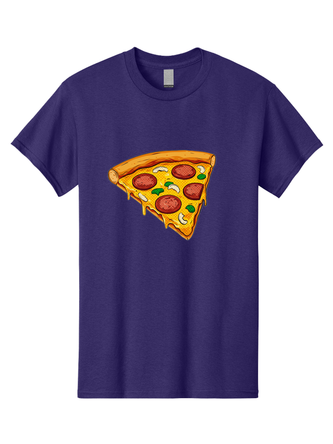 Pizza-Slice-28 Men'S Graphic Tee, 100% Cotton, Comfortable Casual Summer Wear, Machine Washable, Pepperoni Pizza, Melted Cheese, Green Peppers, Cashew Nuts, Italian Food, Cartoon Style, Food Illustration, Tasty Pizza, Savory Toppings, Bac289