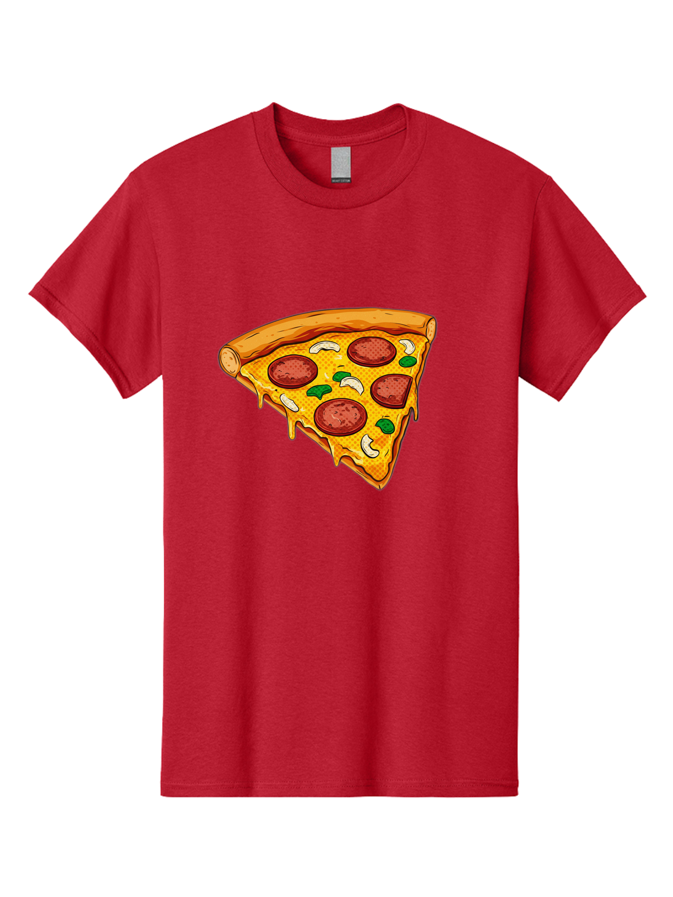Pizza-Slice-28 Men'S Graphic Tee, 100% Cotton, Comfortable Casual Summer Wear, Machine Washable, Pepperoni Pizza, Melted Cheese, Green Peppers, Cashew Nuts, Italian Food, Cartoon Style, Food Illustration, Tasty Pizza, Savory Toppings, Bac289