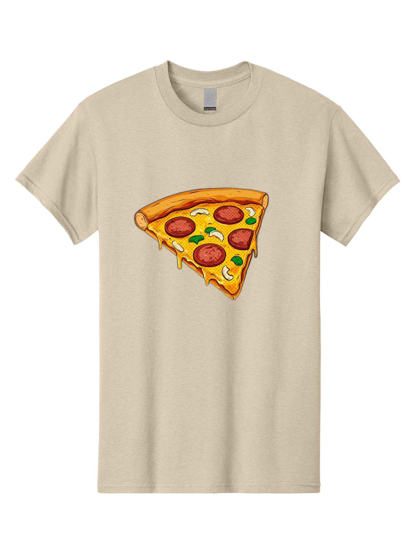 Pizza-Slice-28 Men'S Graphic Tee, 100% Cotton, Comfortable Casual Summer Wear, Machine Washable, Pepperoni Pizza, Melted Cheese, Green Peppers, Cashew Nuts, Italian Food, Cartoon Style, Food Illustration, Tasty Pizza, Savory Toppings, Bac289