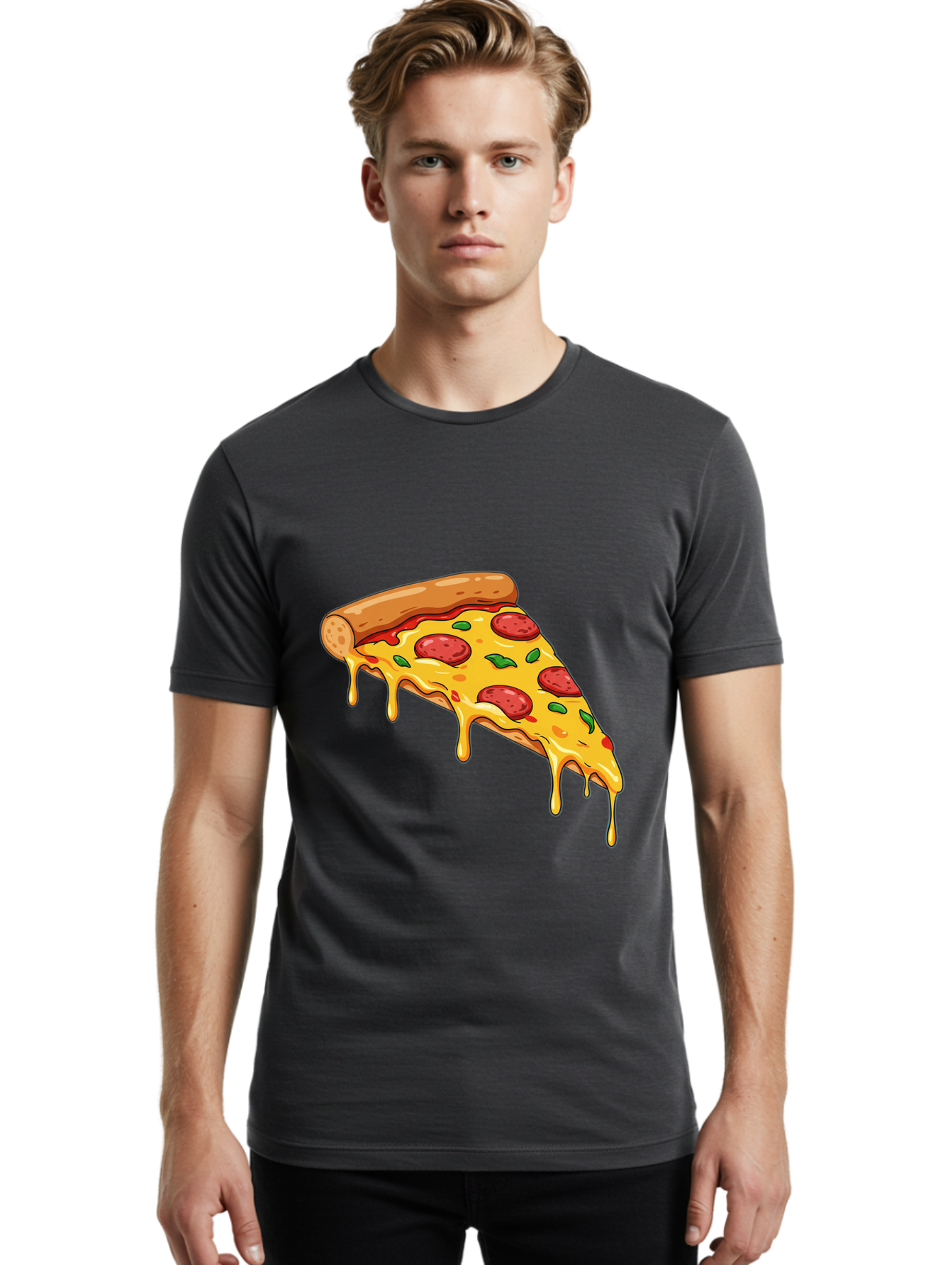 Pizza-Slice-29 Men'S Graphic Tee, 100% Cotton, Comfortable Casual Summer Wear, Machine Washable, Pepperoni Pizza, Cheesy Goodness, Melted Cheese, Italian Food, Pizza Slice, Savory Toppings, Delicious Pizza, Cheesy Delight Bac290
