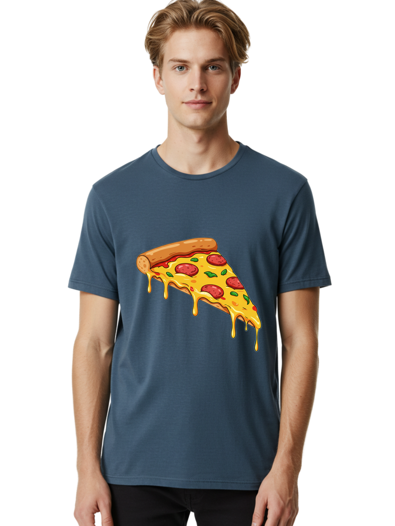 Pizza-Slice-29 Men'S Graphic Tee, 100% Cotton, Comfortable Casual Summer Wear, Machine Washable, Pepperoni Pizza, Cheesy Goodness, Melted Cheese, Italian Food, Pizza Slice, Savory Toppings, Delicious Pizza, Cheesy Delight Bac290