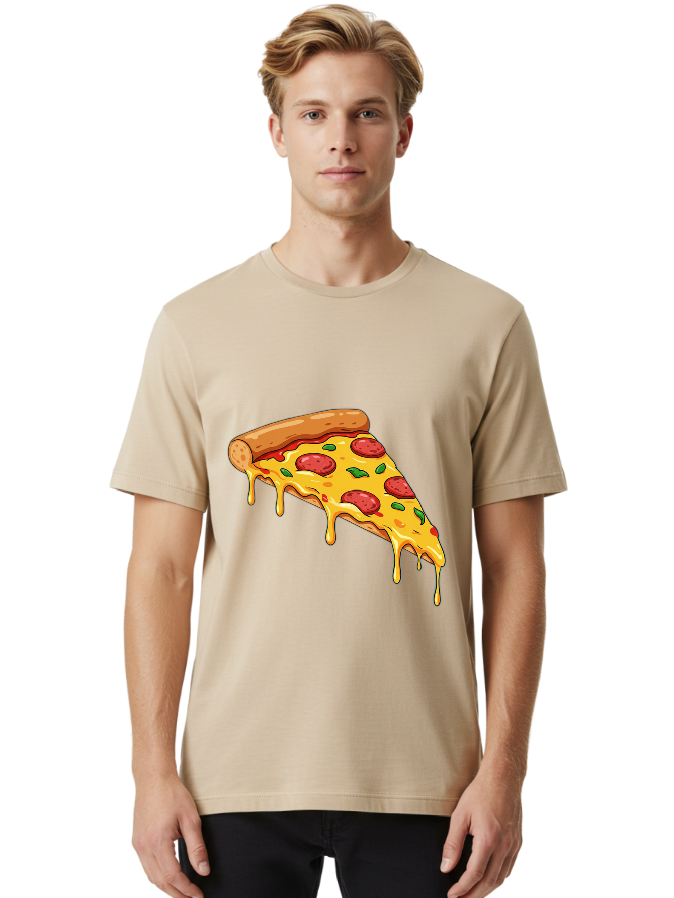 Pizza-Slice-29 Men'S Graphic Tee, 100% Cotton, Comfortable Casual Summer Wear, Machine Washable, Pepperoni Pizza, Cheesy Goodness, Melted Cheese, Italian Food, Pizza Slice, Savory Toppings, Delicious Pizza, Cheesy Delight Bac290