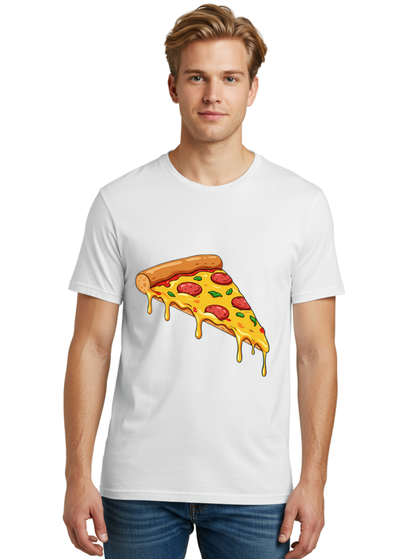 Pizza-Slice-29 Men'S Graphic Tee, 100% Cotton, Comfortable Casual Summer Wear, Machine Washable, Pepperoni Pizza, Cheesy Goodness, Melted Cheese, Italian Food, Pizza Slice, Savory Toppings, Delicious Pizza, Cheesy Delight Bac290