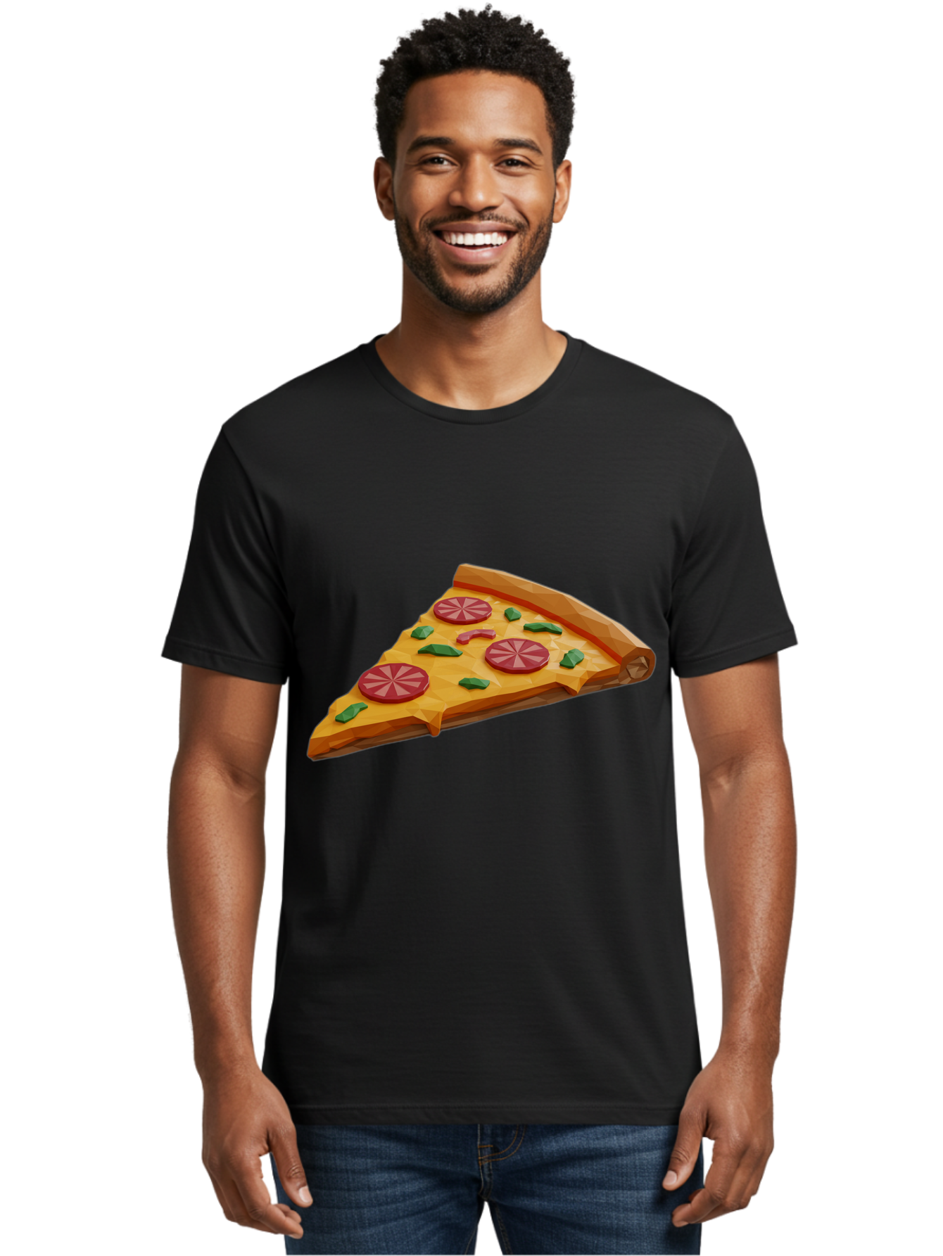 Pizza-Slice-3 Men'S Graphic Tee, 100% Cotton, Comfortable Casual Summer Wear, Machine Washable, Pizza Slice, Pepperoni, Basil Leaves, Italian Cuisine, Cheesy Goodness, Tasty Toppings, Food Graphics, Digital Illustration Bac291