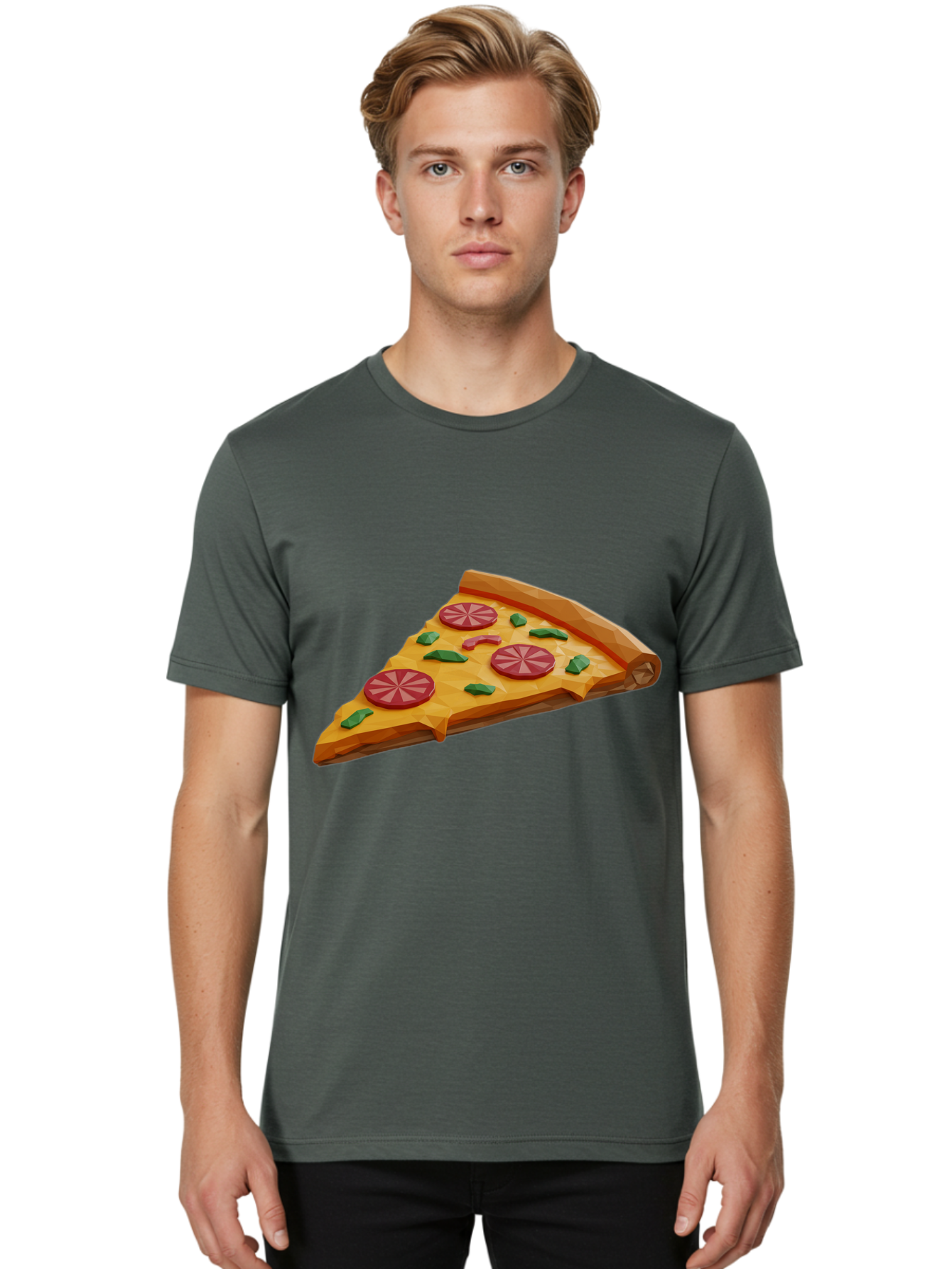 Pizza-Slice-3 Men'S Graphic Tee, 100% Cotton, Comfortable Casual Summer Wear, Machine Washable, Pizza Slice, Pepperoni, Basil Leaves, Italian Cuisine, Cheesy Goodness, Tasty Toppings, Food Graphics, Digital Illustration Bac291