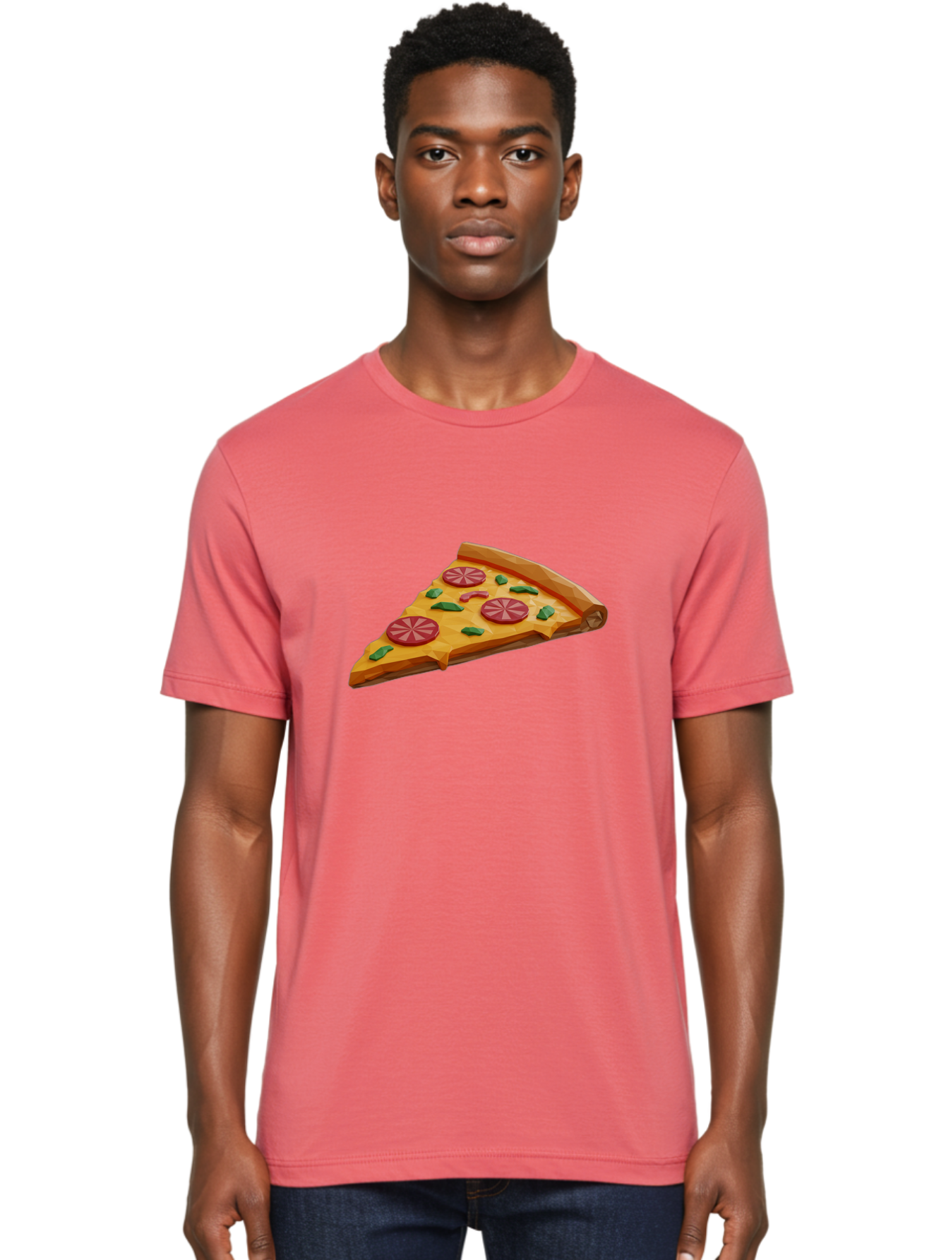 Pizza-Slice-3 Men'S Graphic Tee, 100% Cotton, Comfortable Casual Summer Wear, Machine Washable, Pizza Slice, Pepperoni, Basil Leaves, Italian Cuisine, Cheesy Goodness, Tasty Toppings, Food Graphics, Digital Illustration Bac291