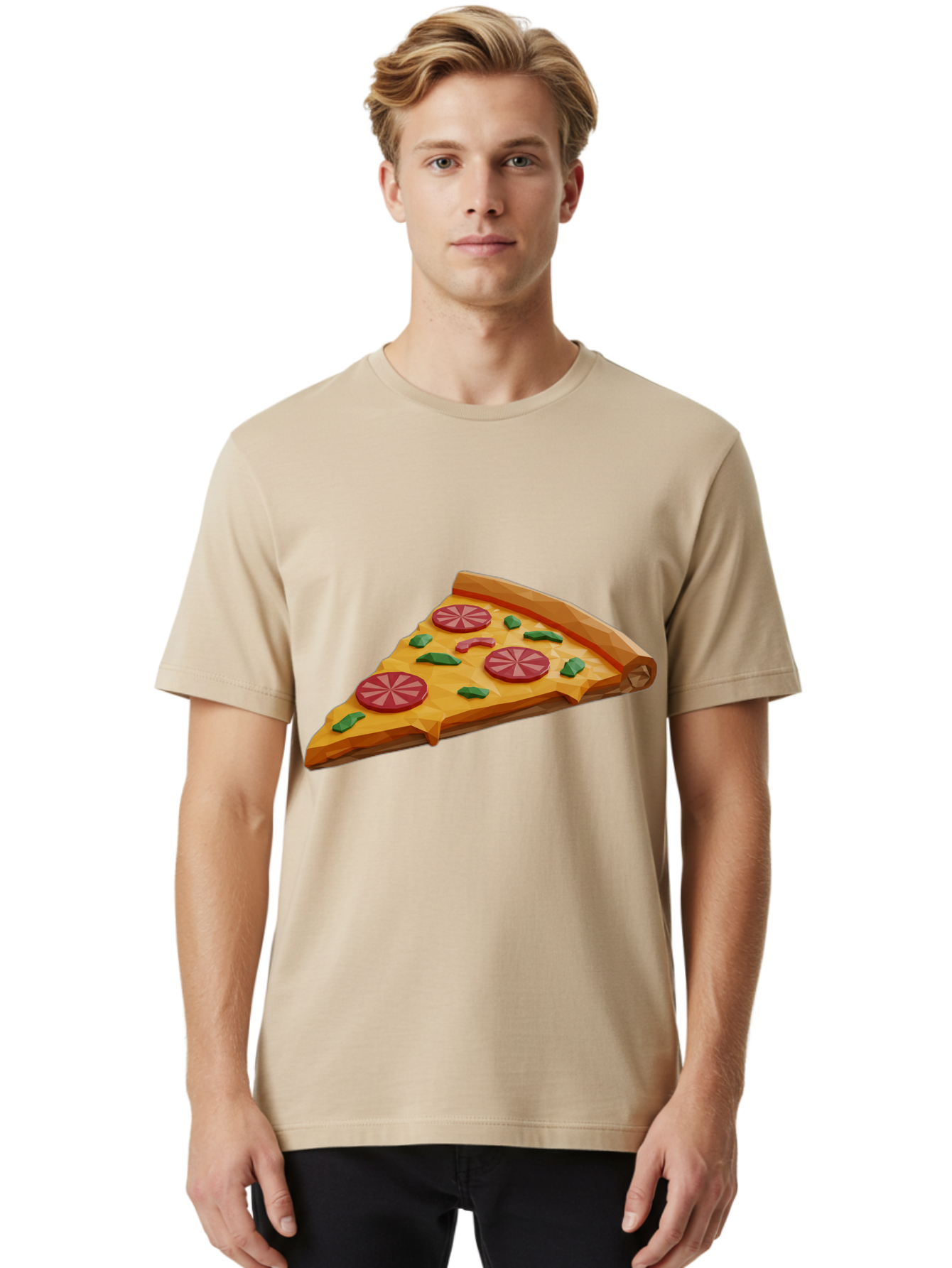 Pizza-Slice-3 Men'S Graphic Tee, 100% Cotton, Comfortable Casual Summer Wear, Machine Washable, Pizza Slice, Pepperoni, Basil Leaves, Italian Cuisine, Cheesy Goodness, Tasty Toppings, Food Graphics, Digital Illustration Bac291