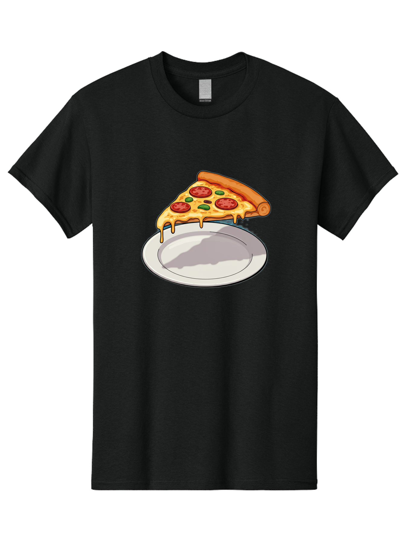 Pizza-Slice-30 Men'S Graphic Tee, 100% Cotton, Comfortable Casual Summer Wear, Machine Washable, Pizza Slice On A Plate, Gooey Cheese, Tomato Sauce, Basil Leaves, Italian Food, Delicious Meal, Appetizing Dish, Savory Flavors Bac292
