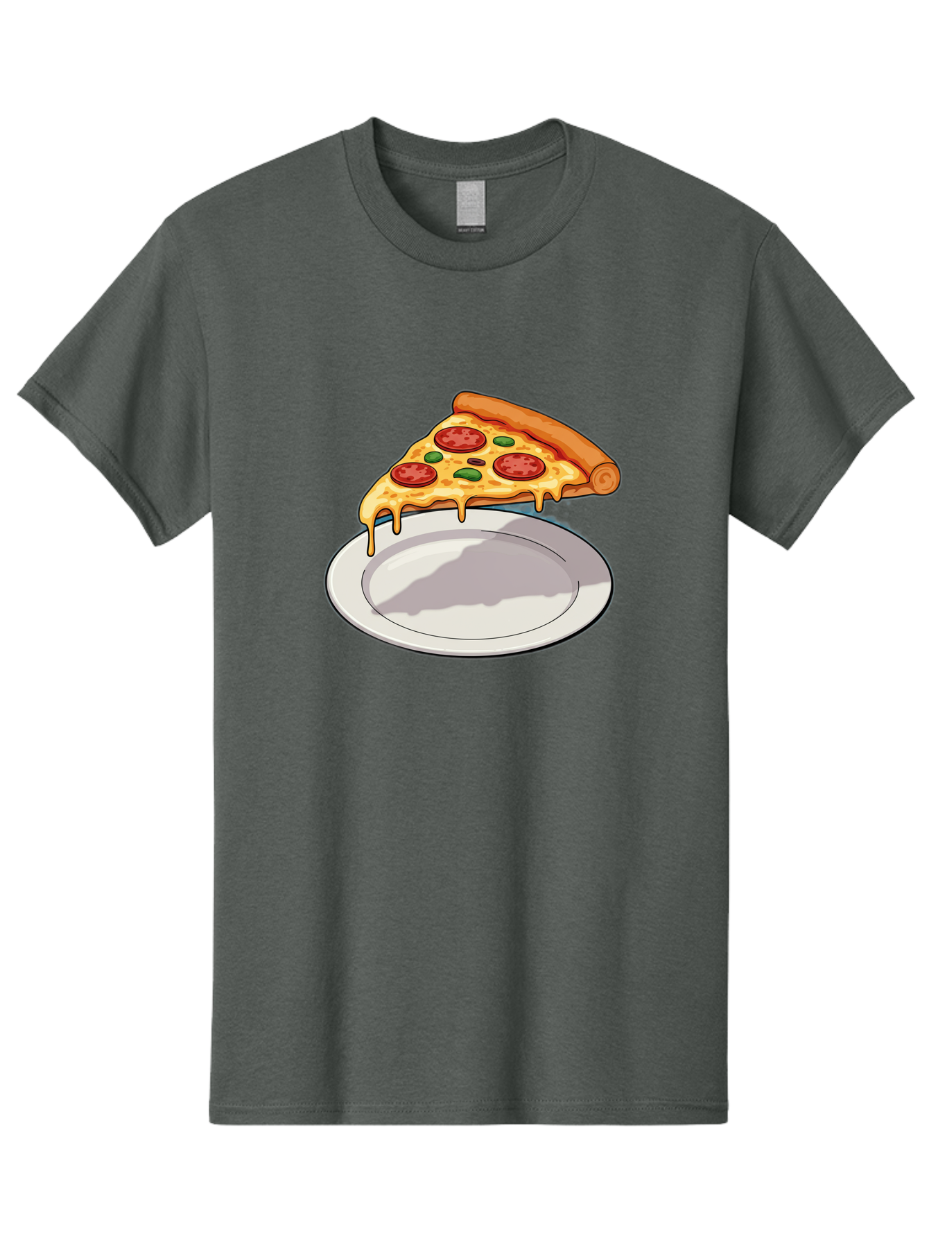 Pizza-Slice-30 Men'S Graphic Tee, 100% Cotton, Comfortable Casual Summer Wear, Machine Washable, Pizza Slice On A Plate, Gooey Cheese, Tomato Sauce, Basil Leaves, Italian Food, Delicious Meal, Appetizing Dish, Savory Flavors Bac292