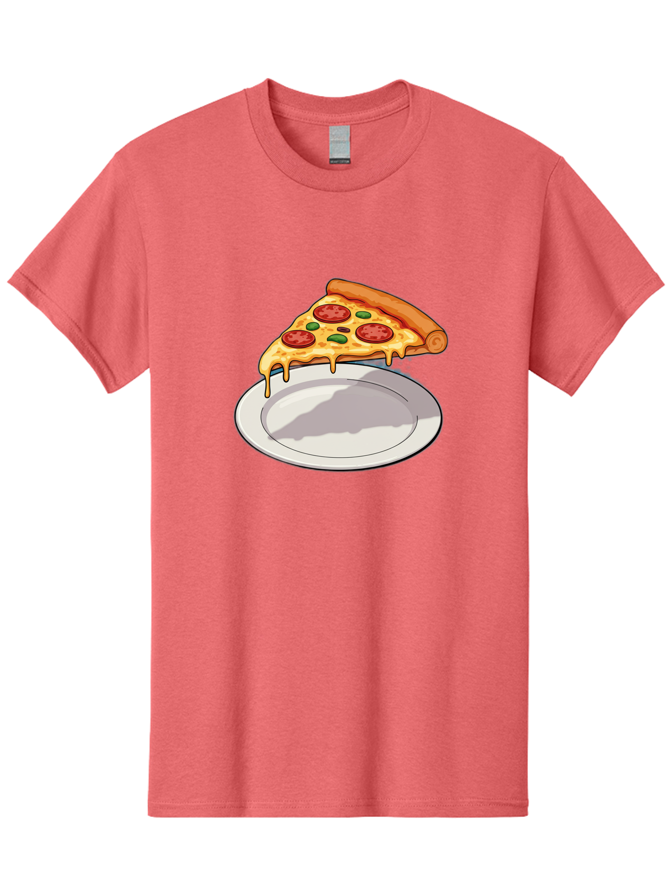 Pizza-Slice-30 Men'S Graphic Tee, 100% Cotton, Comfortable Casual Summer Wear, Machine Washable, Pizza Slice On A Plate, Gooey Cheese, Tomato Sauce, Basil Leaves, Italian Food, Delicious Meal, Appetizing Dish, Savory Flavors Bac292