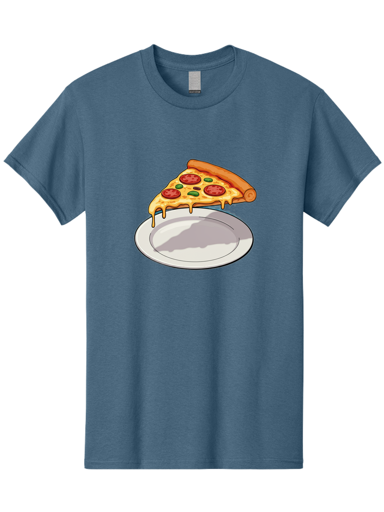 Pizza-Slice-30 Men'S Graphic Tee, 100% Cotton, Comfortable Casual Summer Wear, Machine Washable, Pizza Slice On A Plate, Gooey Cheese, Tomato Sauce, Basil Leaves, Italian Food, Delicious Meal, Appetizing Dish, Savory Flavors Bac292