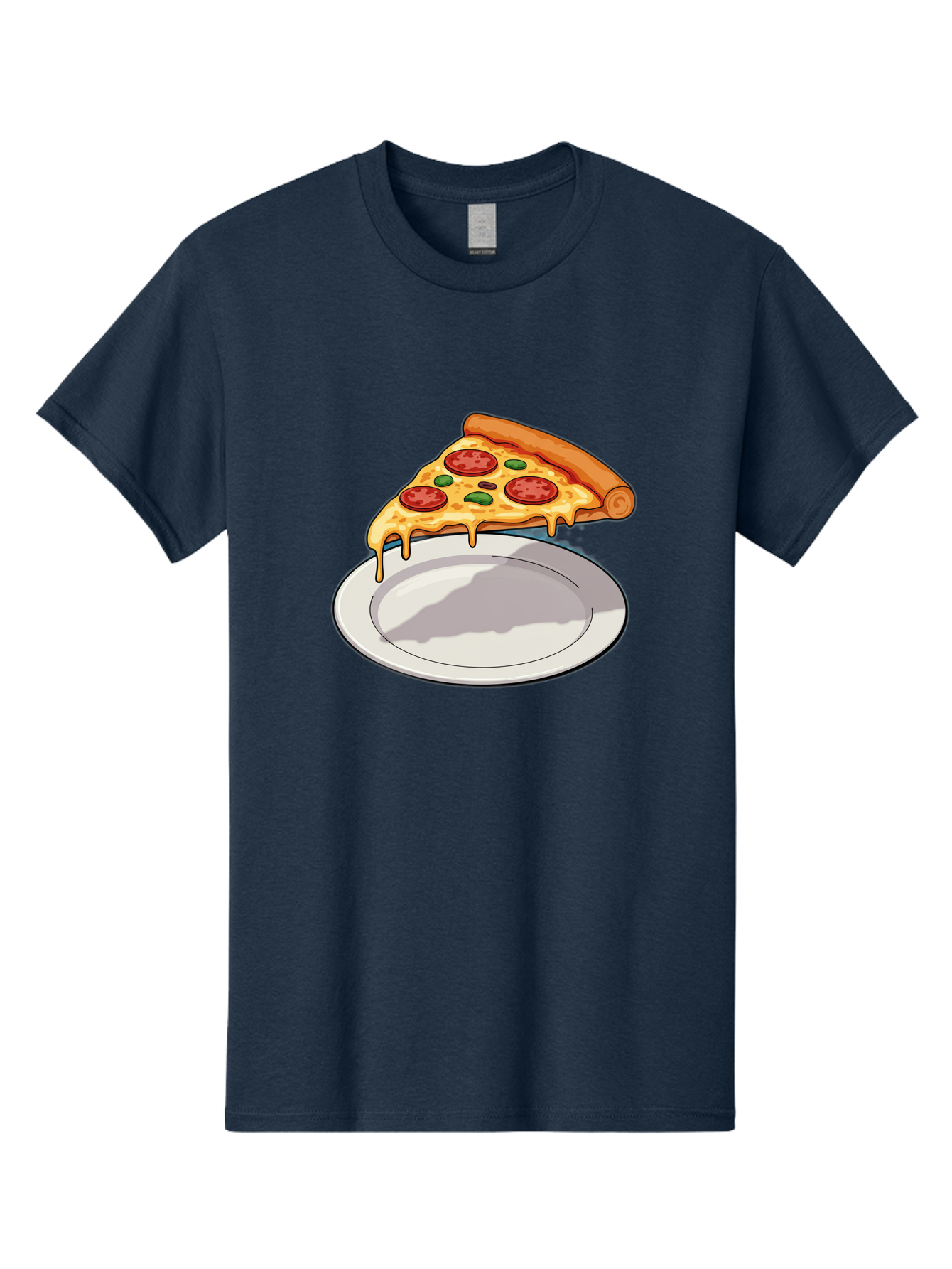 Pizza-Slice-30 Men'S Graphic Tee, 100% Cotton, Comfortable Casual Summer Wear, Machine Washable, Pizza Slice On A Plate, Gooey Cheese, Tomato Sauce, Basil Leaves, Italian Food, Delicious Meal, Appetizing Dish, Savory Flavors Bac292
