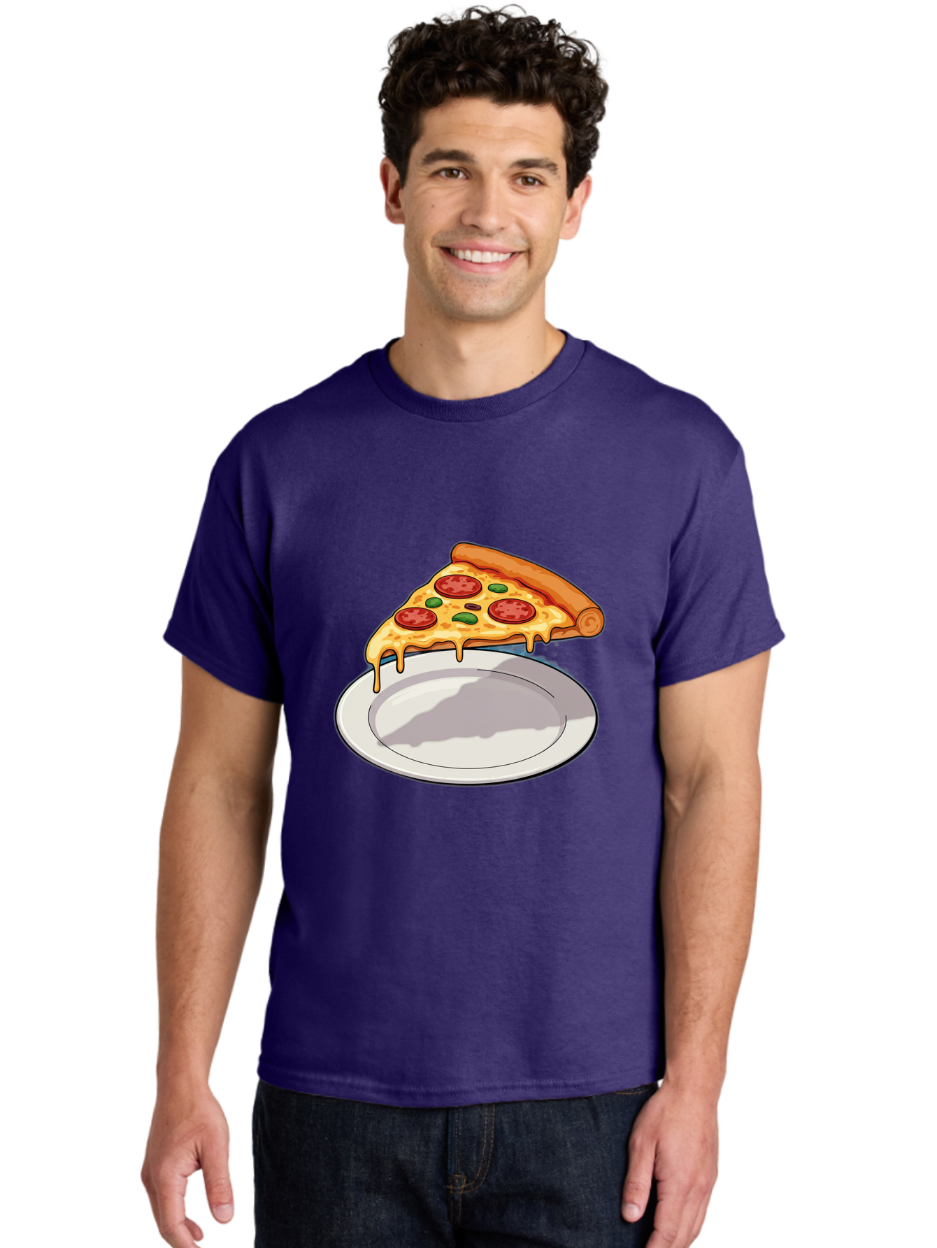 Pizza-Slice-30 Men'S Graphic Tee, 100% Cotton, Comfortable Casual Summer Wear, Machine Washable, Pizza Slice On A Plate, Gooey Cheese, Tomato Sauce, Basil Leaves, Italian Food, Delicious Meal, Appetizing Dish, Savory Flavors Bac292