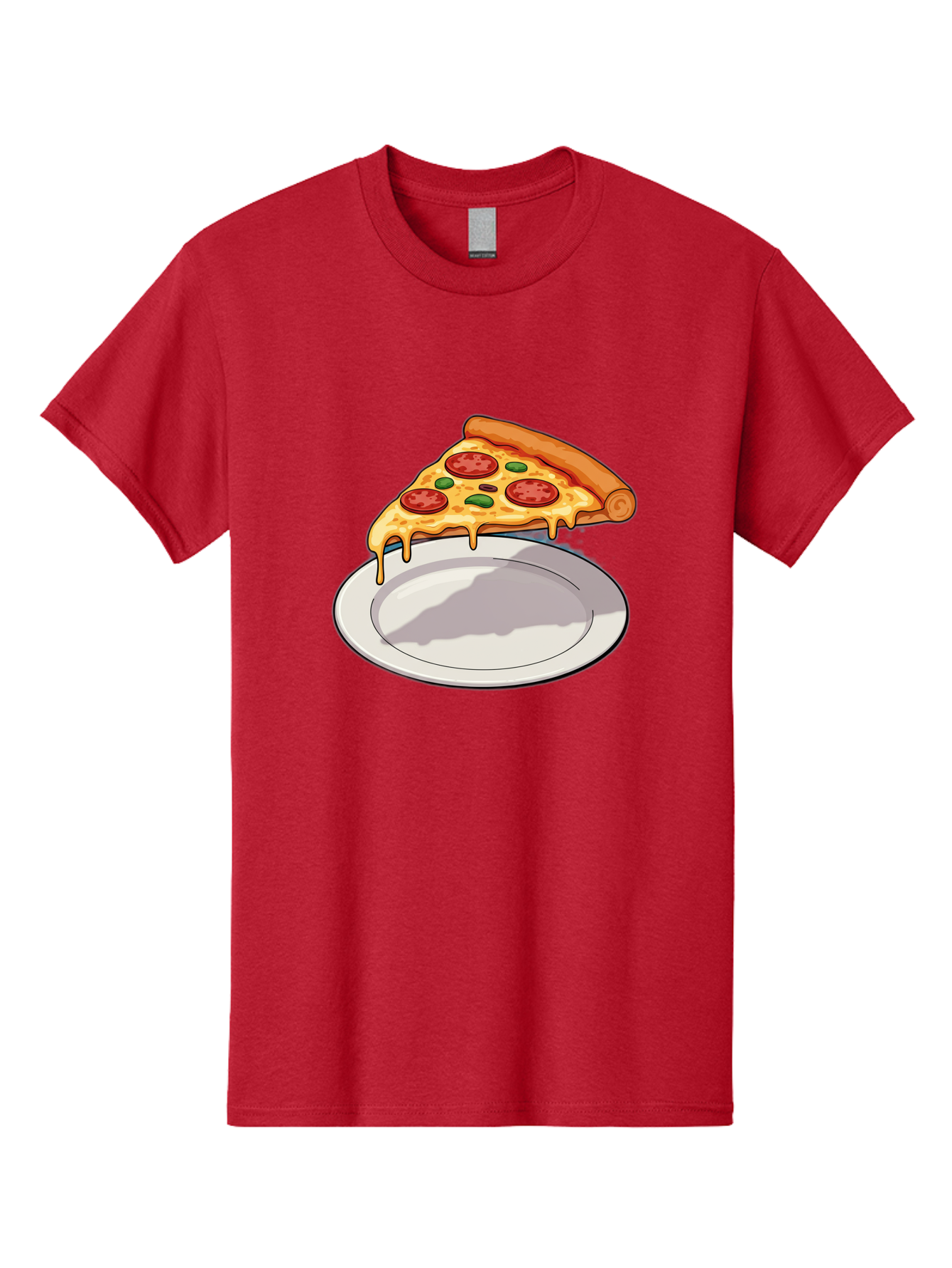 Pizza-Slice-30 Men'S Graphic Tee, 100% Cotton, Comfortable Casual Summer Wear, Machine Washable, Pizza Slice On A Plate, Gooey Cheese, Tomato Sauce, Basil Leaves, Italian Food, Delicious Meal, Appetizing Dish, Savory Flavors Bac292