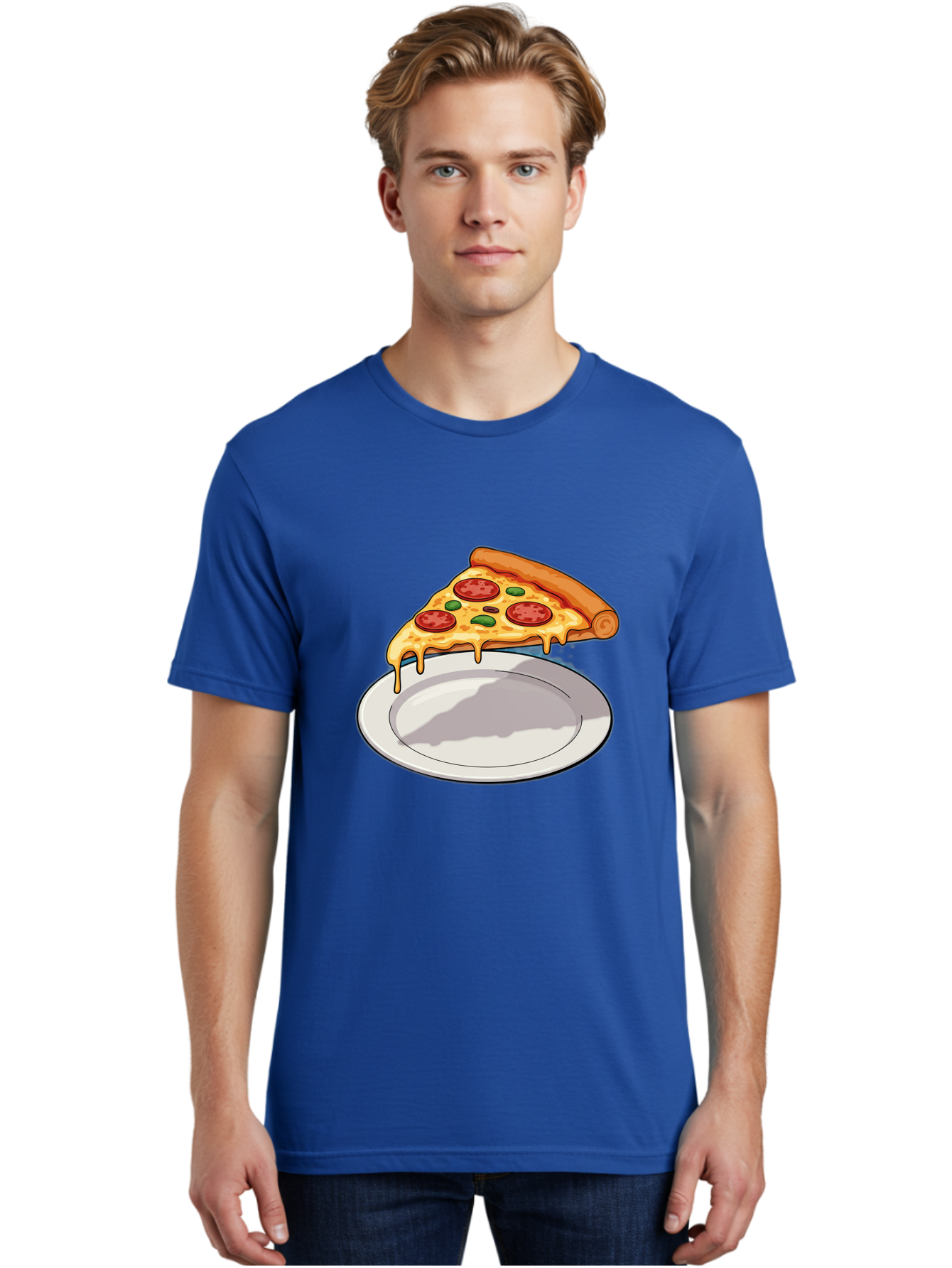 Pizza-Slice-30 Men'S Graphic Tee, 100% Cotton, Comfortable Casual Summer Wear, Machine Washable, Pizza Slice On A Plate, Gooey Cheese, Tomato Sauce, Basil Leaves, Italian Food, Delicious Meal, Appetizing Dish, Savory Flavors Bac292