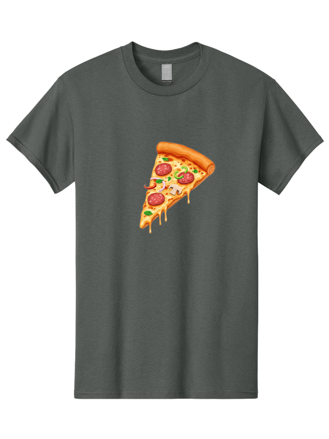 Pizza-Slice-31 Men'S Graphic Tee, 100% Cotton, Comfortable Casual Summer Wear, Machine Washable, Pepperoni Pizza Slice, Melted Cheese, Pepperoni Slices, Mushroom, Green Peppers, Italian Cuisine, Food Illustration, Cartoon Style Bac293