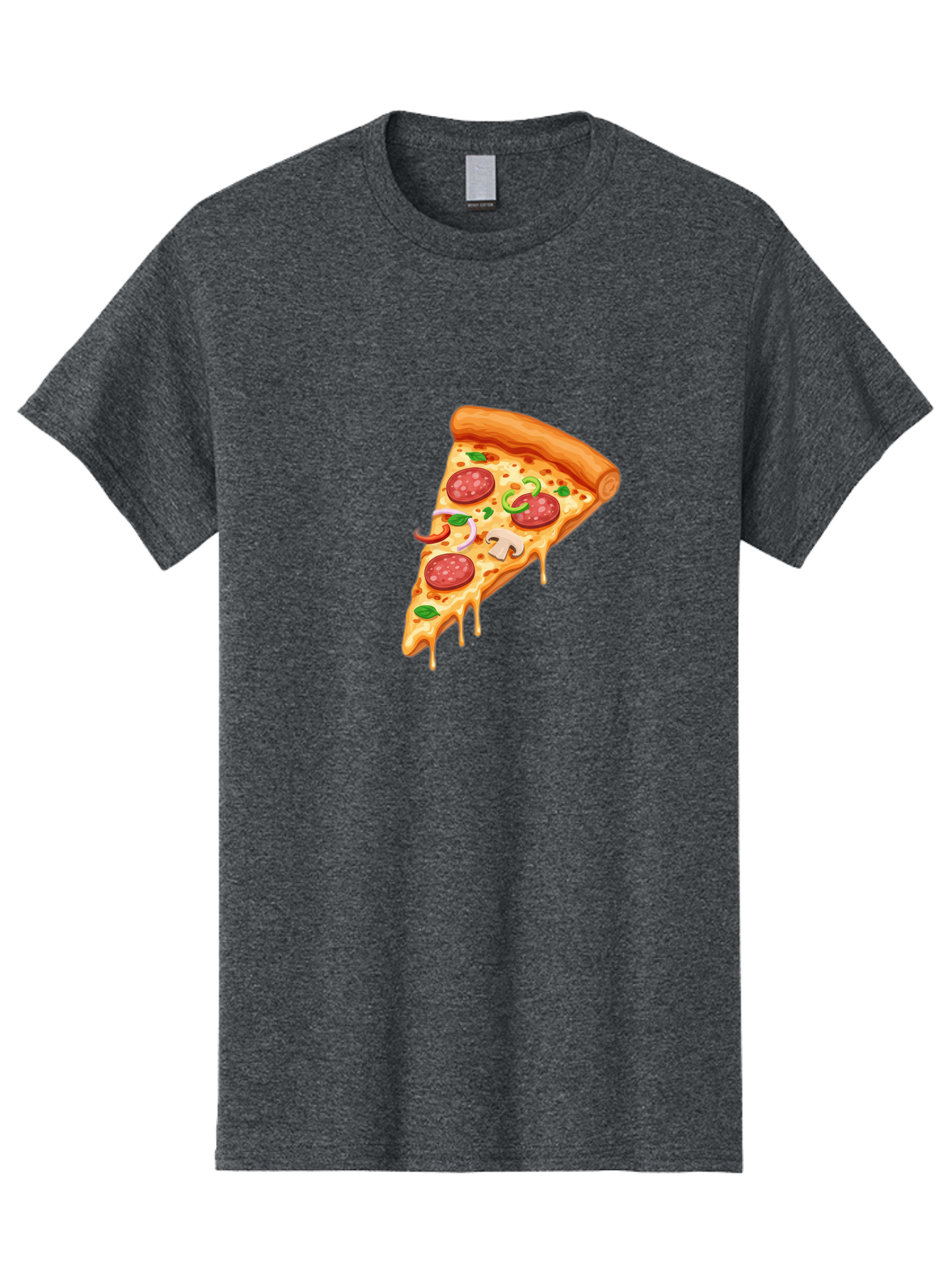 Pizza-Slice-31 Men'S Graphic Tee, 100% Cotton, Comfortable Casual Summer Wear, Machine Washable, Pepperoni Pizza Slice, Melted Cheese, Pepperoni Slices, Mushroom, Green Peppers, Italian Cuisine, Food Illustration, Cartoon Style Bac293