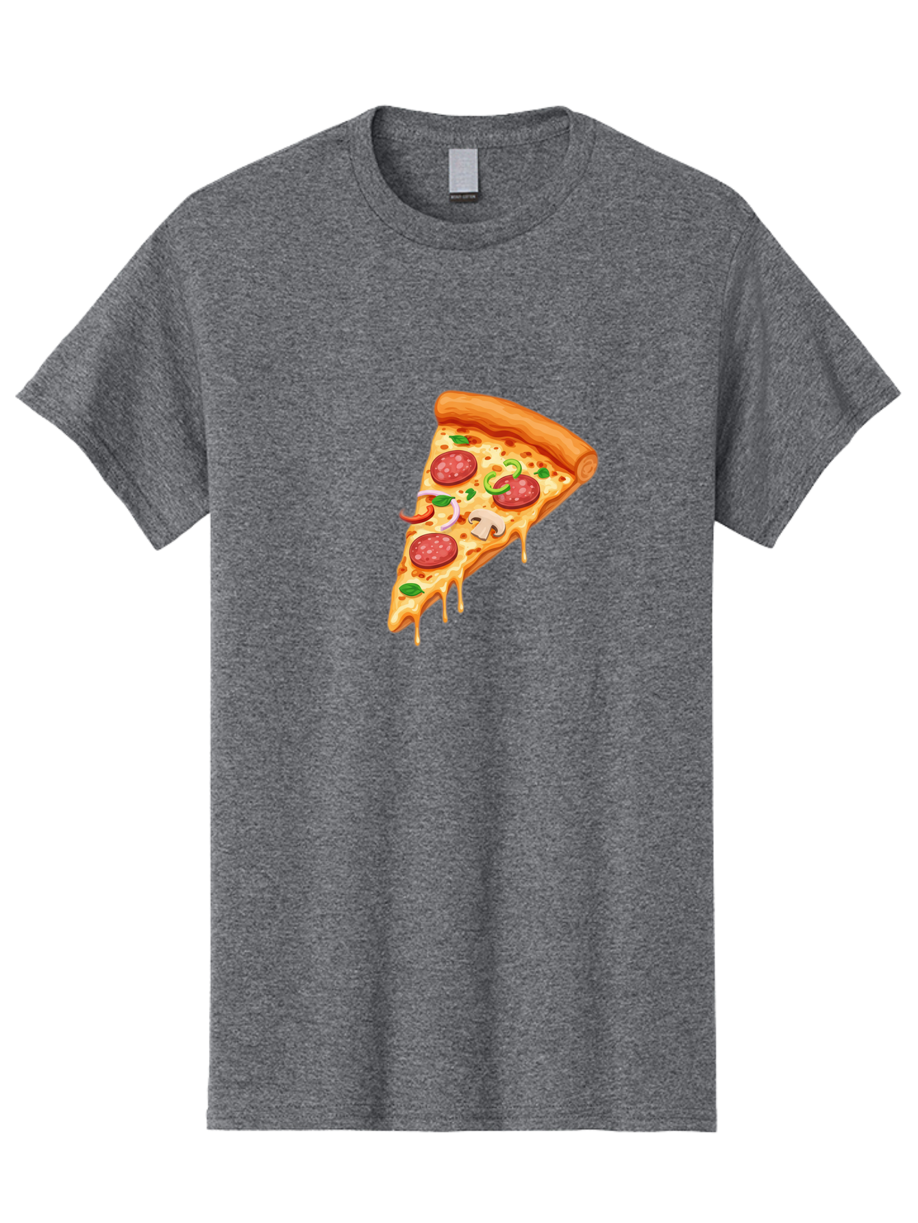 Pizza-Slice-31 Men'S Graphic Tee, 100% Cotton, Comfortable Casual Summer Wear, Machine Washable, Pepperoni Pizza Slice, Melted Cheese, Pepperoni Slices, Mushroom, Green Peppers, Italian Cuisine, Food Illustration, Cartoon Style Bac293
