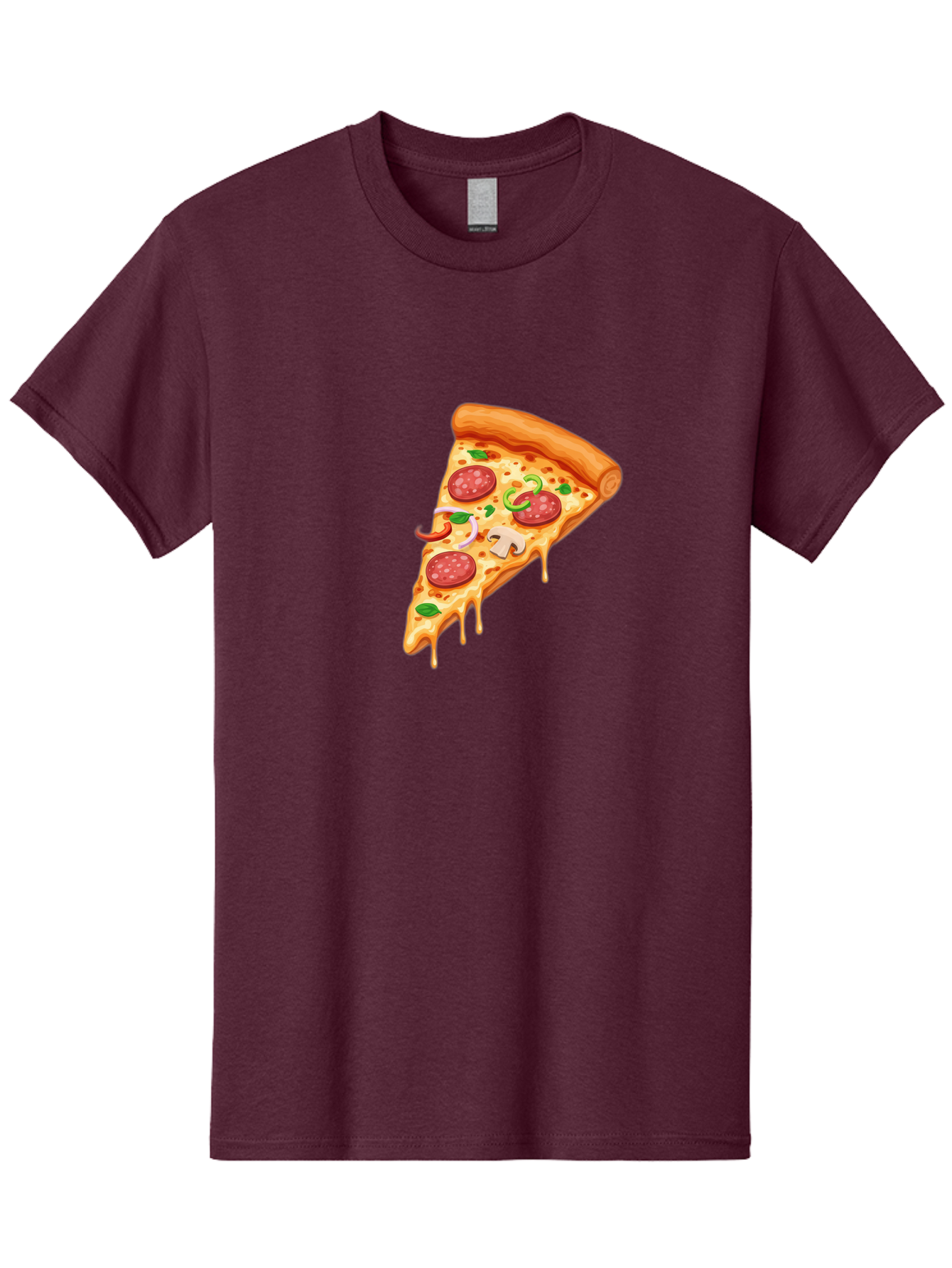 Pizza-Slice-31 Men'S Graphic Tee, 100% Cotton, Comfortable Casual Summer Wear, Machine Washable, Pepperoni Pizza Slice, Melted Cheese, Pepperoni Slices, Mushroom, Green Peppers, Italian Cuisine, Food Illustration, Cartoon Style Bac293