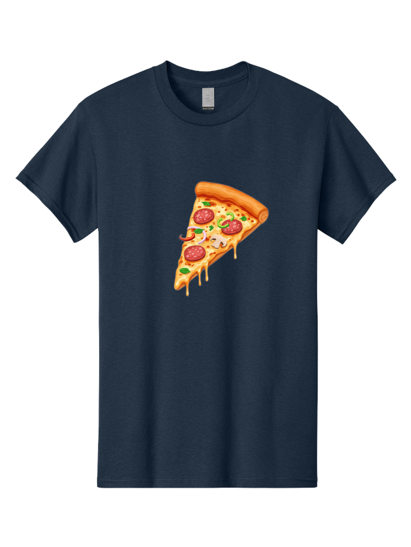 Pizza-Slice-31 Men'S Graphic Tee, 100% Cotton, Comfortable Casual Summer Wear, Machine Washable, Pepperoni Pizza Slice, Melted Cheese, Pepperoni Slices, Mushroom, Green Peppers, Italian Cuisine, Food Illustration, Cartoon Style Bac293
