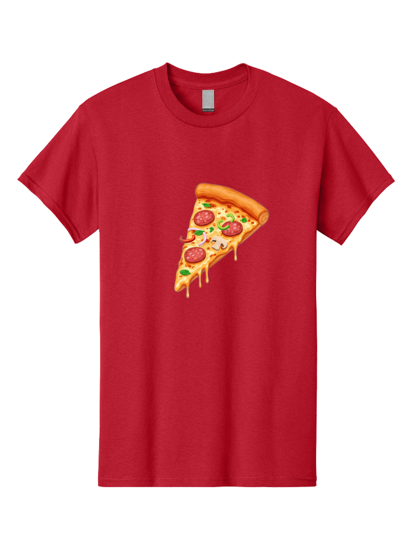 Pizza-Slice-31 Men'S Graphic Tee, 100% Cotton, Comfortable Casual Summer Wear, Machine Washable, Pepperoni Pizza Slice, Melted Cheese, Pepperoni Slices, Mushroom, Green Peppers, Italian Cuisine, Food Illustration, Cartoon Style Bac293
