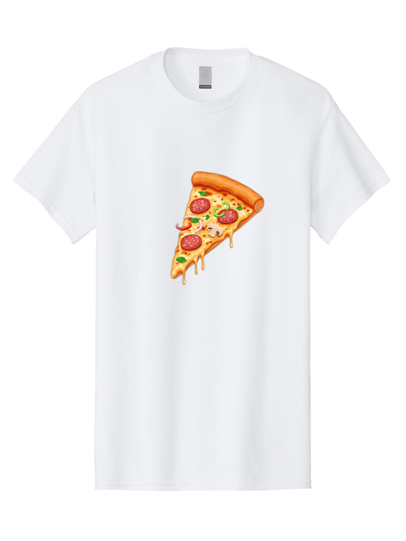 Pizza-Slice-31 Men'S Graphic Tee, 100% Cotton, Comfortable Casual Summer Wear, Machine Washable, Pepperoni Pizza Slice, Melted Cheese, Pepperoni Slices, Mushroom, Green Peppers, Italian Cuisine, Food Illustration, Cartoon Style Bac293