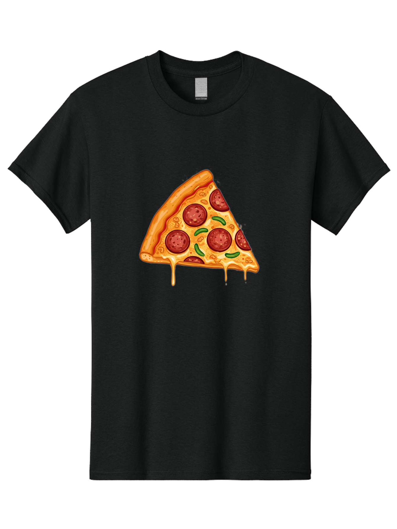 Pizza-Slice-32 Men'S Graphic Tee, 100% Cotton, Comfortable Casual Summer Wear, Machine Washable, Pepperoni Pizza Slice, Cheesy Goodness, Melted Cheese, Pepperoni Toppings, Jalapeno Slices, Italian Cuisine, Delicious Food, Savory Flavors, Bac294