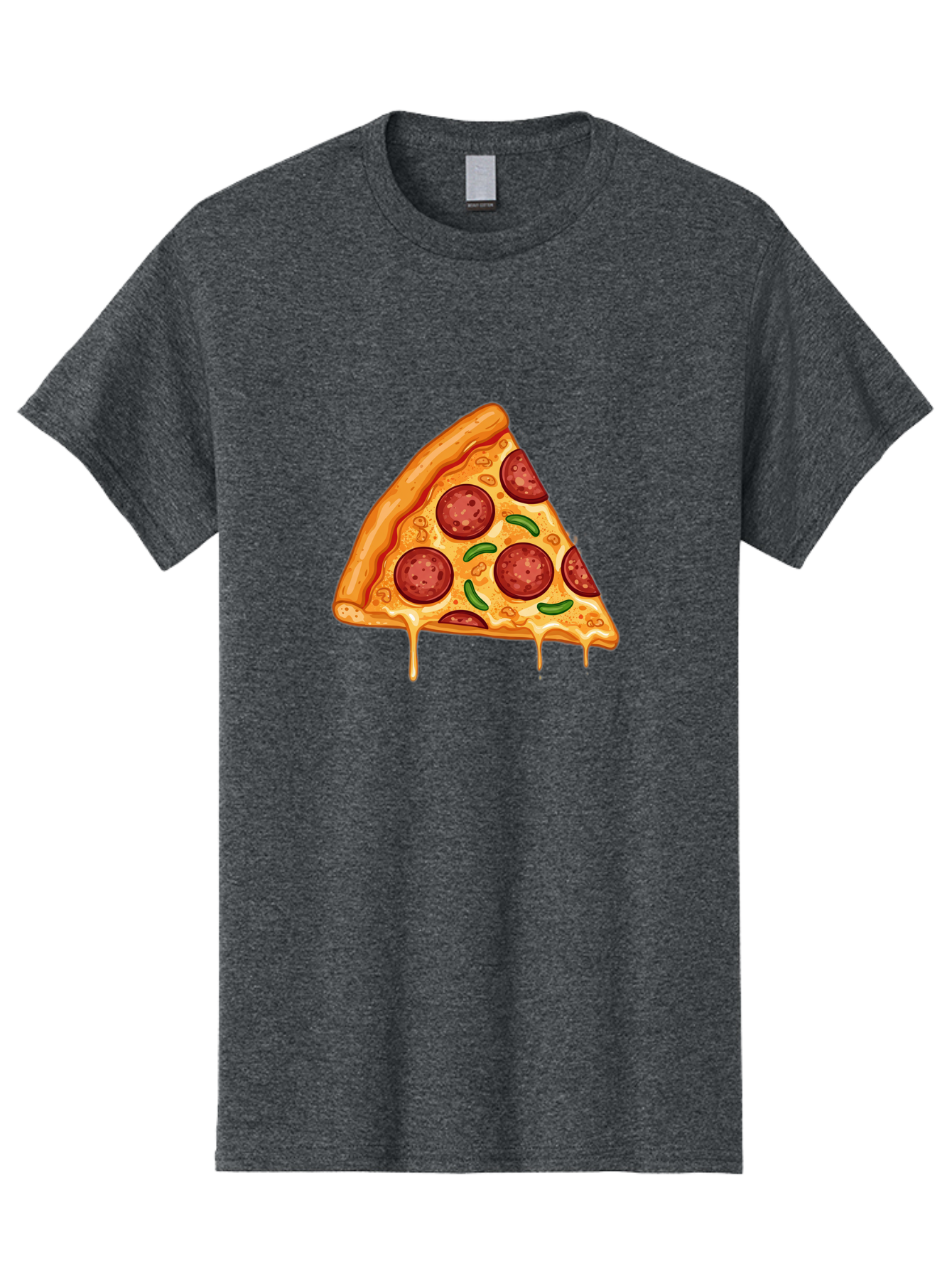 Pizza-Slice-32 Men'S Graphic Tee, 100% Cotton, Comfortable Casual Summer Wear, Machine Washable, Pepperoni Pizza Slice, Cheesy Goodness, Melted Cheese, Pepperoni Toppings, Jalapeno Slices, Italian Cuisine, Delicious Food, Savory Flavors, Bac294