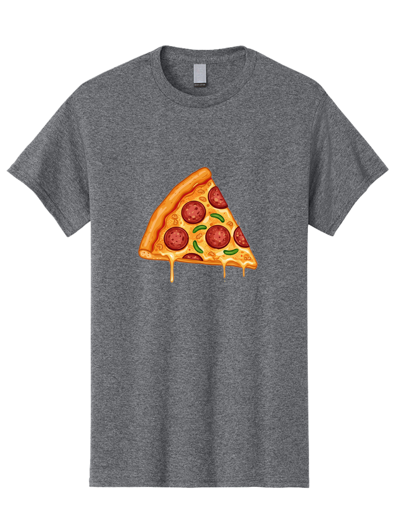 Pizza-Slice-32 Men'S Graphic Tee, 100% Cotton, Comfortable Casual Summer Wear, Machine Washable, Pepperoni Pizza Slice, Cheesy Goodness, Melted Cheese, Pepperoni Toppings, Jalapeno Slices, Italian Cuisine, Delicious Food, Savory Flavors, Bac294