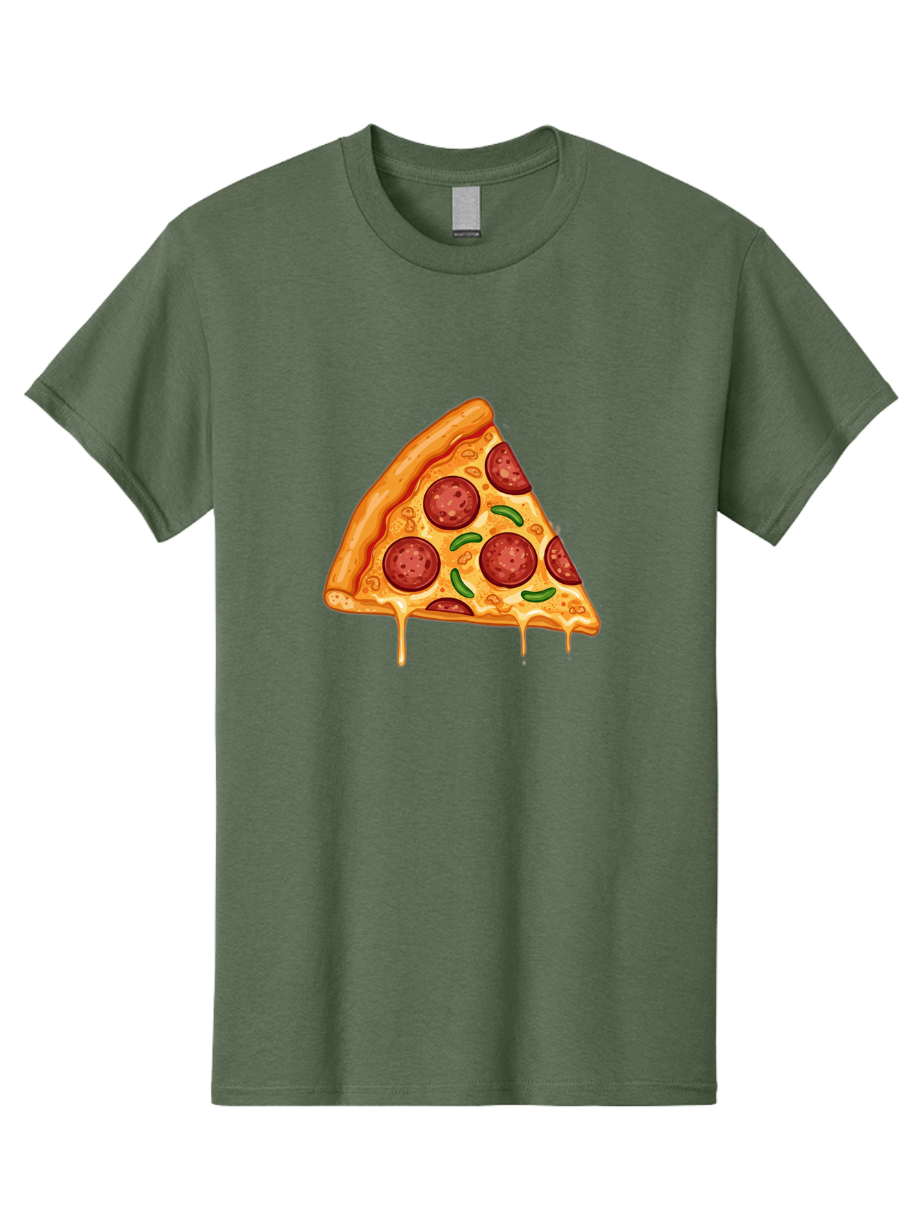 Pizza-Slice-32 Men'S Graphic Tee, 100% Cotton, Comfortable Casual Summer Wear, Machine Washable, Pepperoni Pizza Slice, Cheesy Goodness, Melted Cheese, Pepperoni Toppings, Jalapeno Slices, Italian Cuisine, Delicious Food, Savory Flavors, Bac294