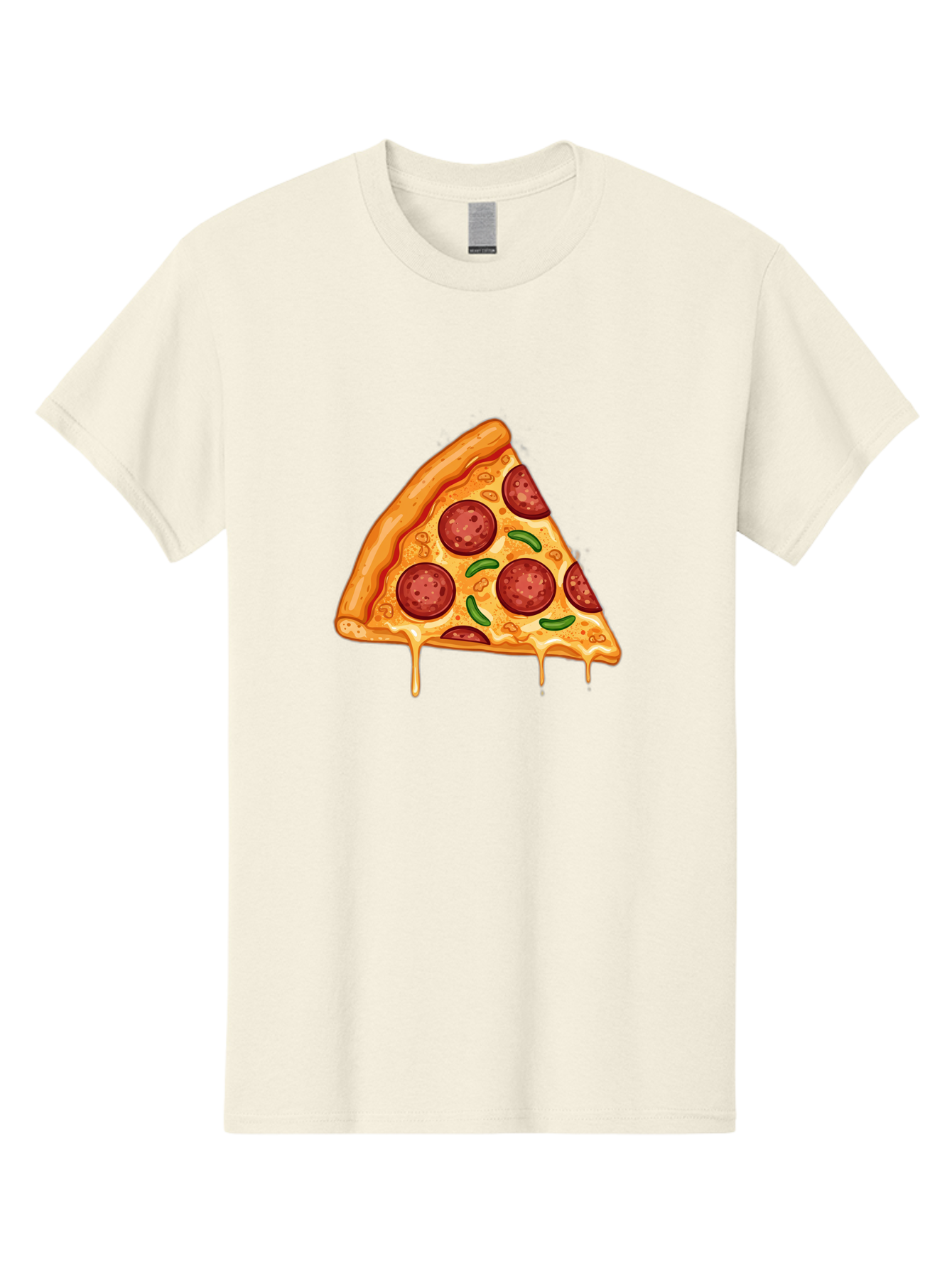Pizza-Slice-32 Men'S Graphic Tee, 100% Cotton, Comfortable Casual Summer Wear, Machine Washable, Pepperoni Pizza Slice, Cheesy Goodness, Melted Cheese, Pepperoni Toppings, Jalapeno Slices, Italian Cuisine, Delicious Food, Savory Flavors, Bac294