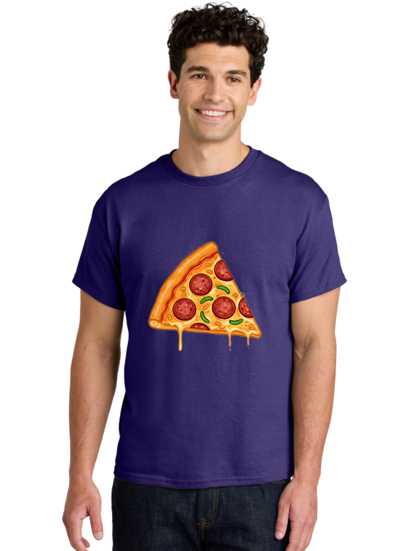 Pizza-Slice-32 Men'S Graphic Tee, 100% Cotton, Comfortable Casual Summer Wear, Machine Washable, Pepperoni Pizza Slice, Cheesy Goodness, Melted Cheese, Pepperoni Toppings, Jalapeno Slices, Italian Cuisine, Delicious Food, Savory Flavors, Bac294