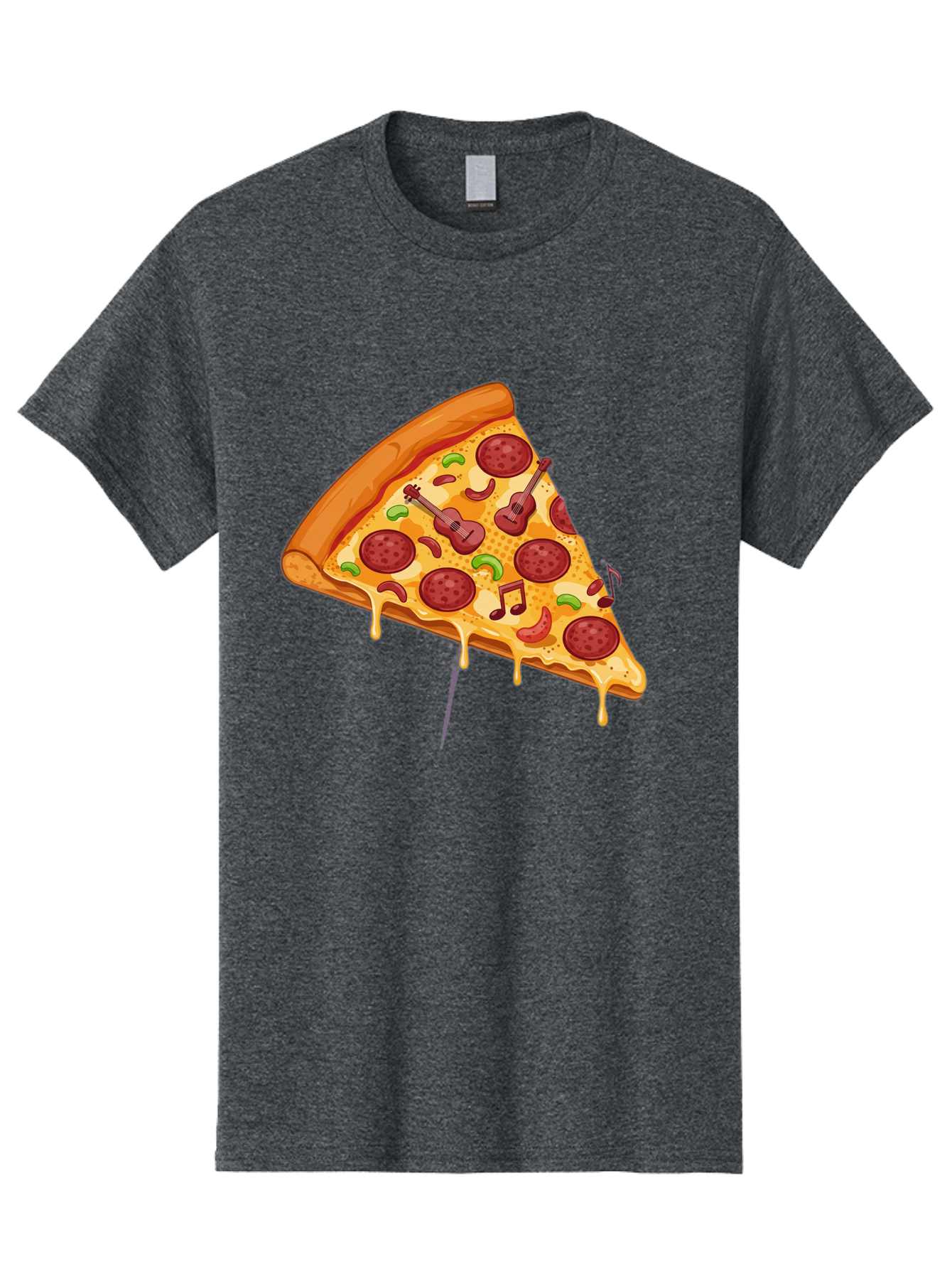 Pizza-Slice-33 Men'S Graphic Tee, 100% Cotton, Comfortable Casual Summer Wear, Machine Washable, Pizza Slice, Pepperoni Pizza, Cheese Pizza, Guitar Toppings, Music Notes, Cartoon Style, Playful Food, Whimsical Design, Cheesy Goodness, Bac295