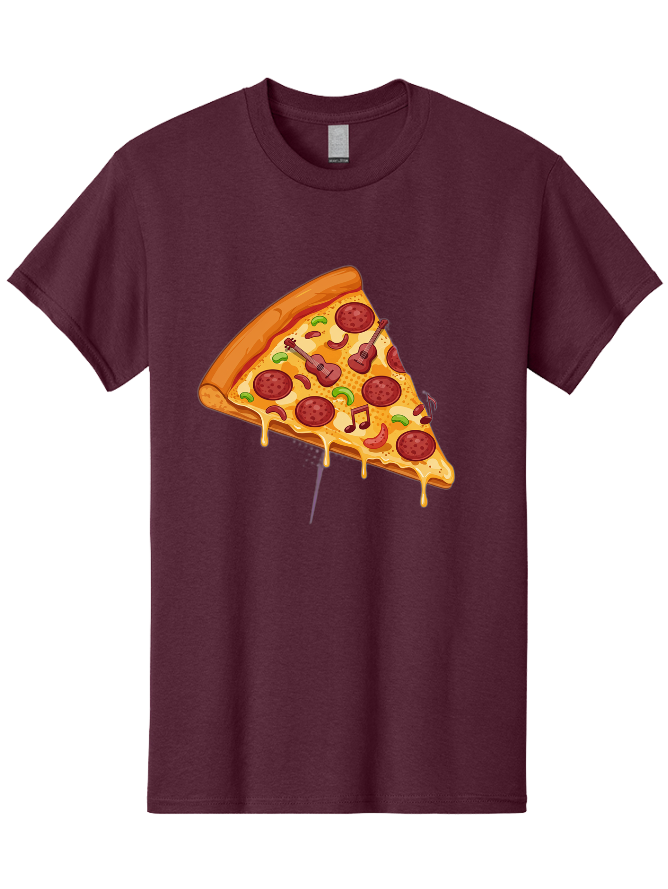 Pizza-Slice-33 Men'S Graphic Tee, 100% Cotton, Comfortable Casual Summer Wear, Machine Washable, Pizza Slice, Pepperoni Pizza, Cheese Pizza, Guitar Toppings, Music Notes, Cartoon Style, Playful Food, Whimsical Design, Cheesy Goodness, Bac295