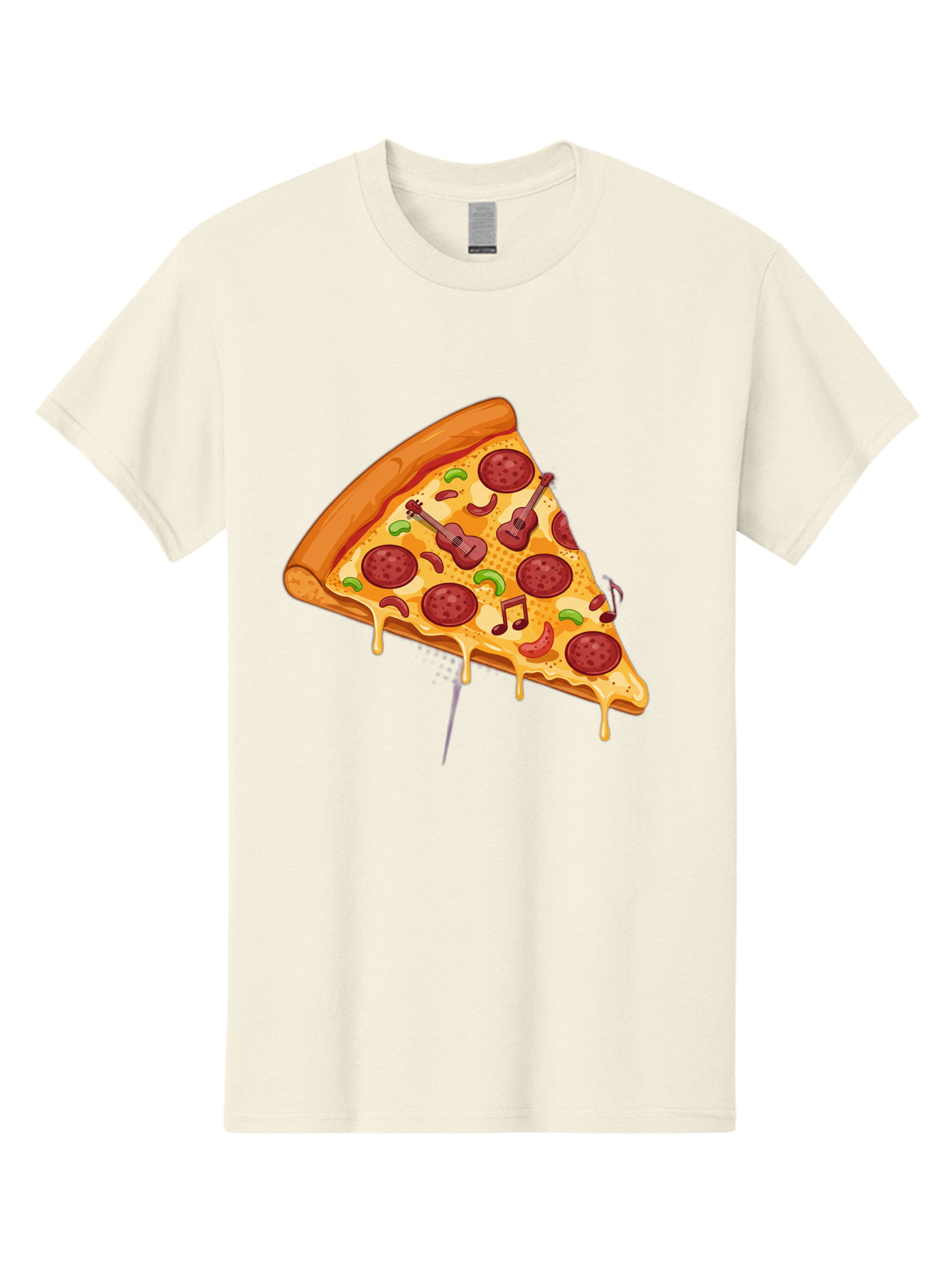 Pizza-Slice-33 Men'S Graphic Tee, 100% Cotton, Comfortable Casual Summer Wear, Machine Washable, Pizza Slice, Pepperoni Pizza, Cheese Pizza, Guitar Toppings, Music Notes, Cartoon Style, Playful Food, Whimsical Design, Cheesy Goodness, Bac295