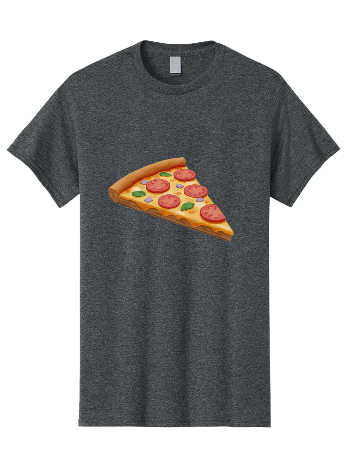 Pizza-Slice-4 Men'S Graphic Tee, 100% Cotton, Comfortable Casual Summer Wear, Machine Washable, Pizza Slice, Tomato Slices, Basil Leaves, Garlic, Melted Cheese, Crispy Crust, Italian Cuisine, Delicious Food, Savory Flavors Bac298