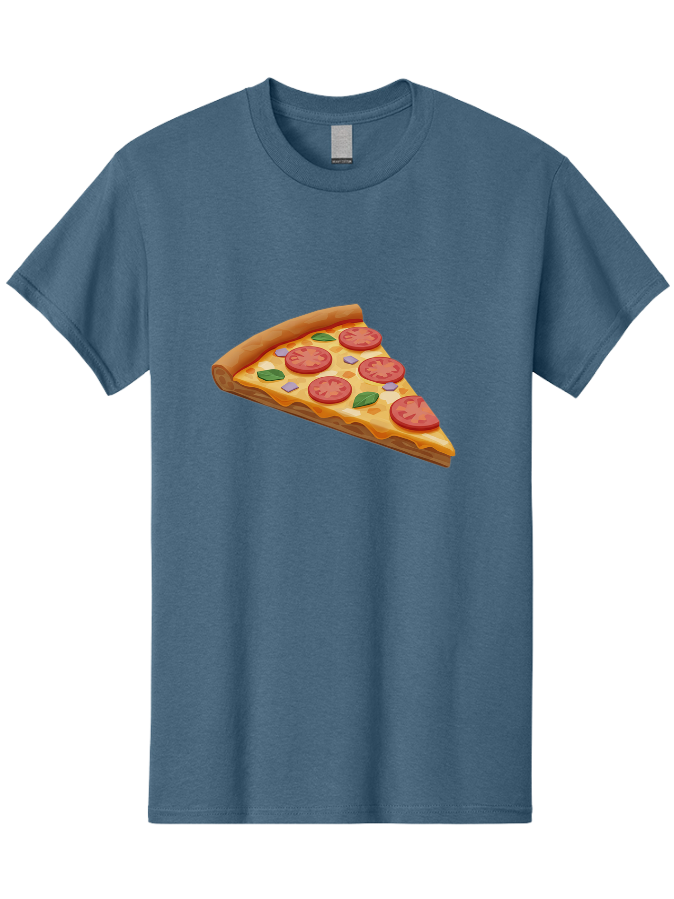Pizza-Slice-4 Men'S Graphic Tee, 100% Cotton, Comfortable Casual Summer Wear, Machine Washable, Pizza Slice, Tomato Slices, Basil Leaves, Garlic, Melted Cheese, Crispy Crust, Italian Cuisine, Delicious Food, Savory Flavors Bac298